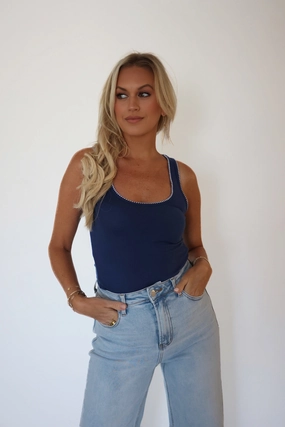 DoubleLayered Casa Whipstitch Tank- Yacht Blue