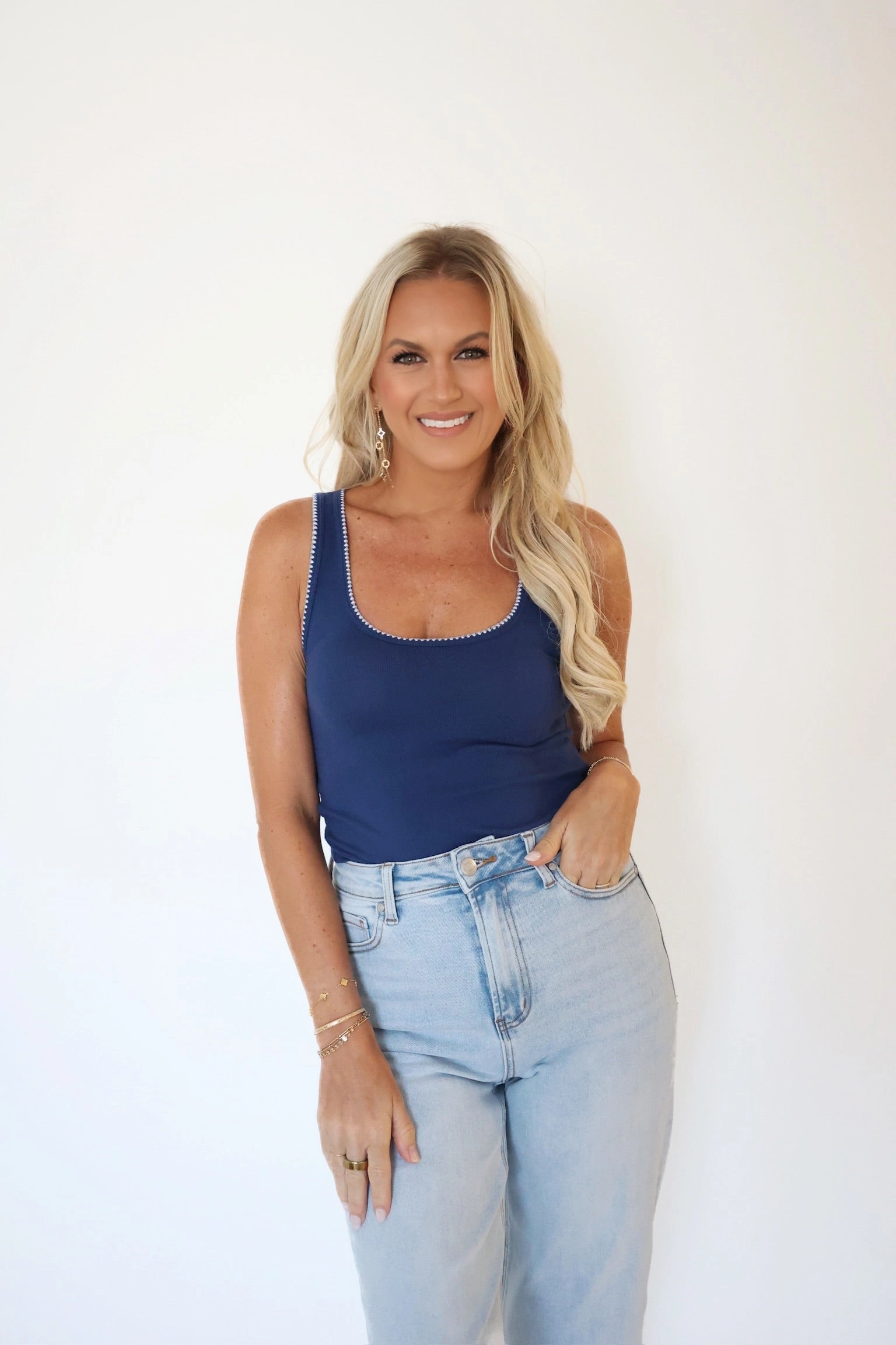 HypoallergenicMaterial Casa Whipstitch Tank- Yacht Blue