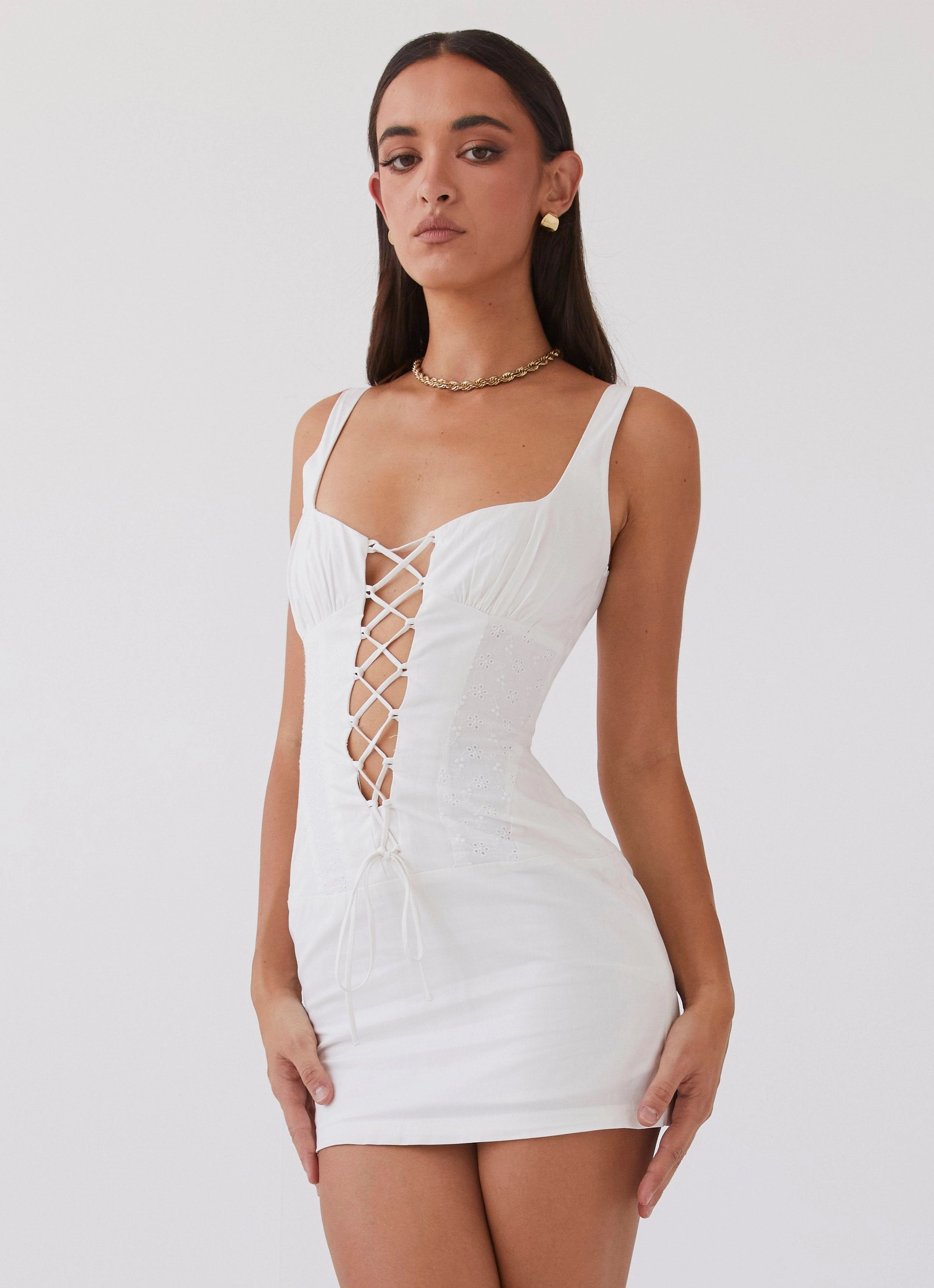 Daily Form Comfort Mode Casey Lace Up Mini Dress - White