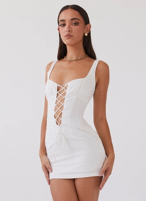 Daily Form Comfort Mode Casey Lace Up Mini Dress - White