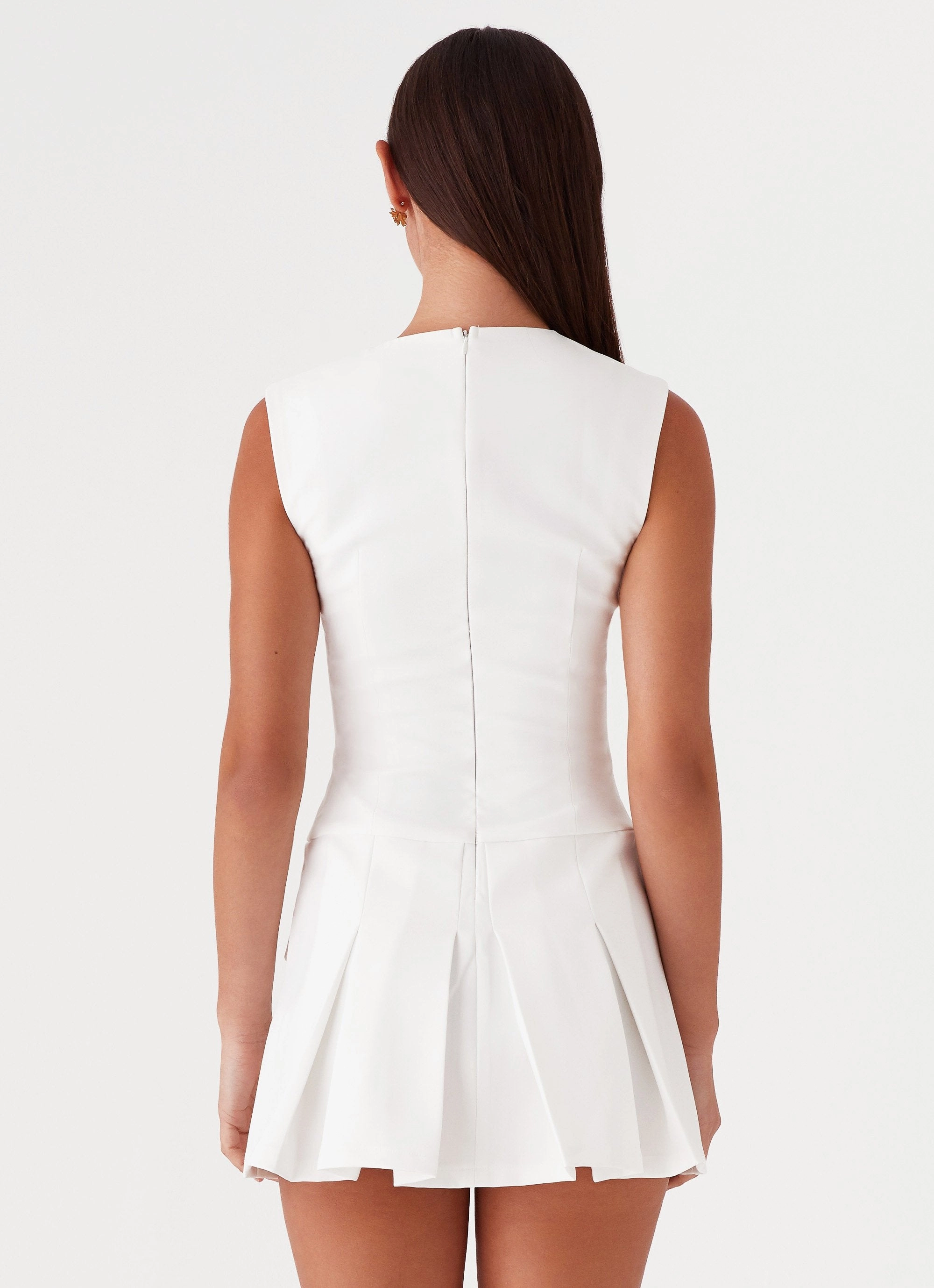Cassia Mini Dress - White Cozy Vibes Sculpted Detail
