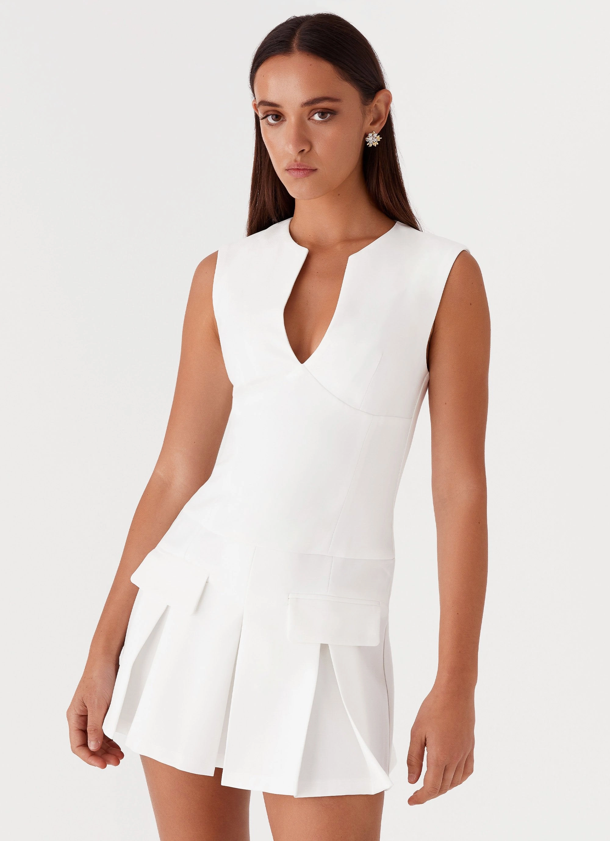 Flattering Waist Design Fit Cassia Mini Dress - White