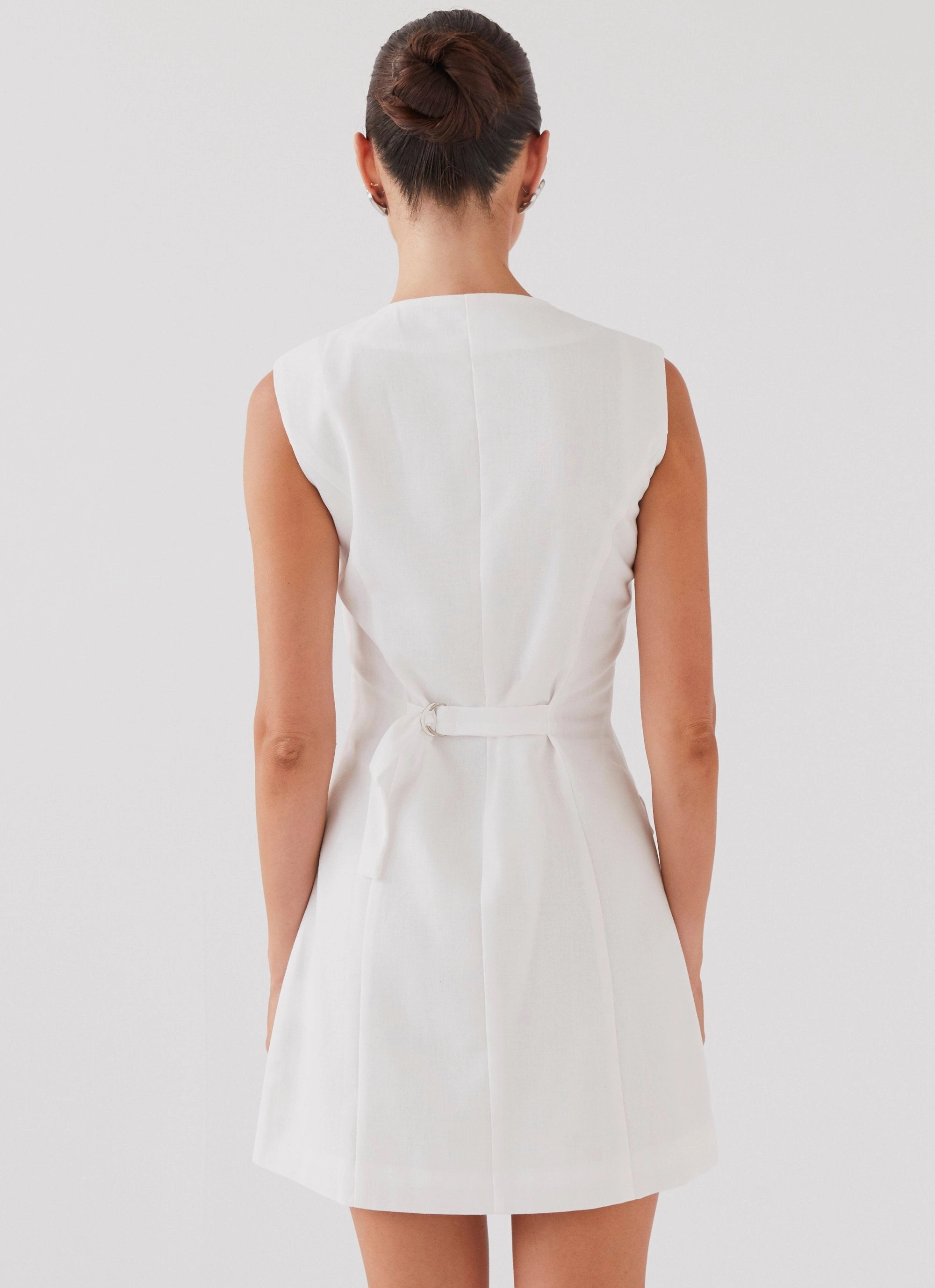 Bow-Detail Earth-Tone Castello Fiore Linen Mini Dress - White