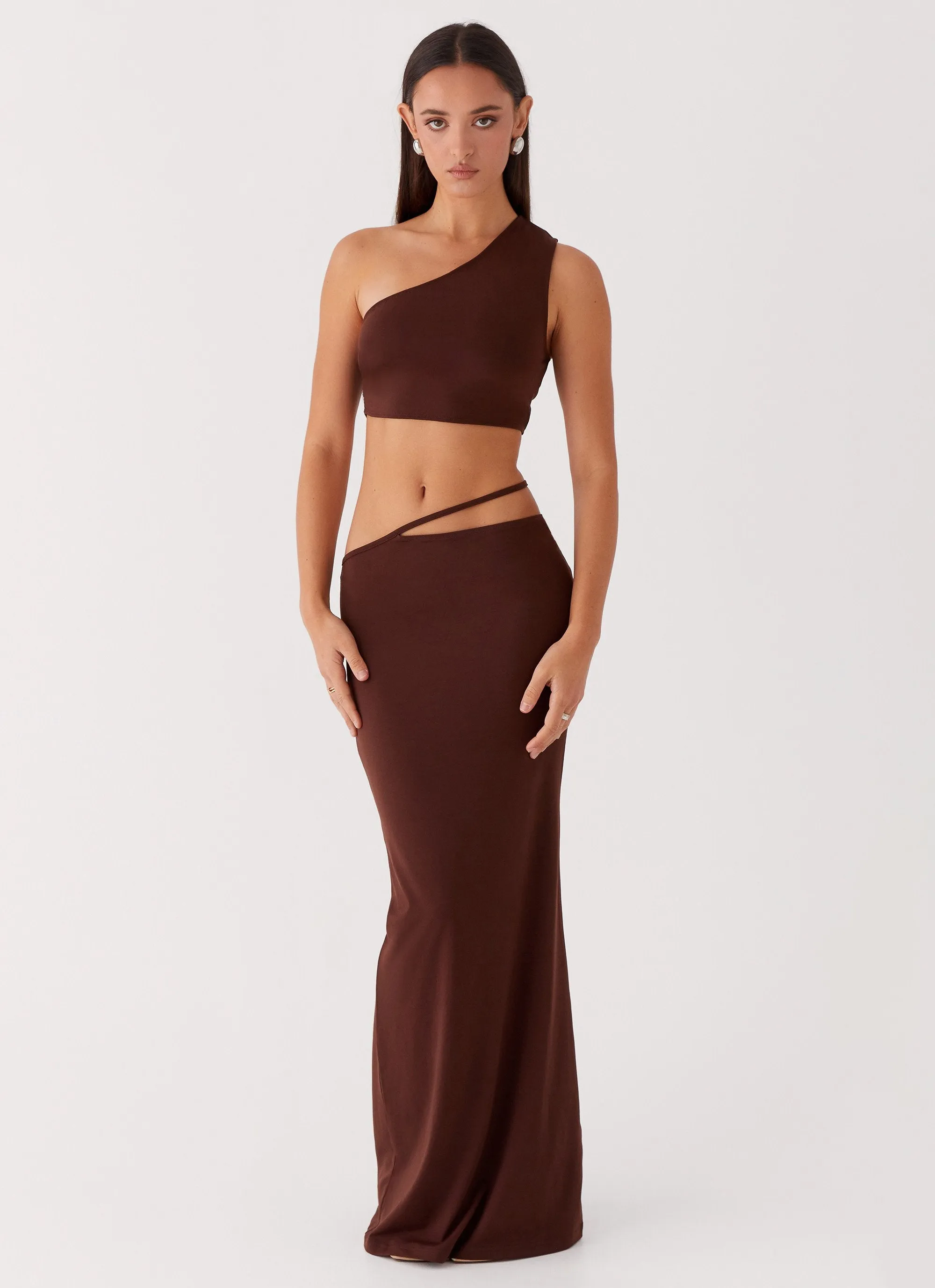 Like You Do Low Rise Maxi Skirt - Chocolate Non Irritating Seams party look