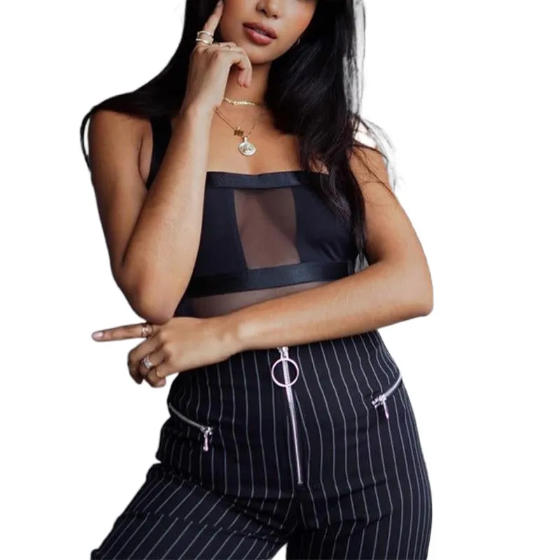 Casual Sexy Women's Hollow Out Mesh Bodysuit Black