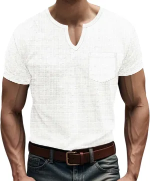 Casual V-Neck Short Sleeve Shirts for Men Linen Fashion Beach Yoga Vacation T-Shirt Relaxed Fit Summer Outdoor Tops