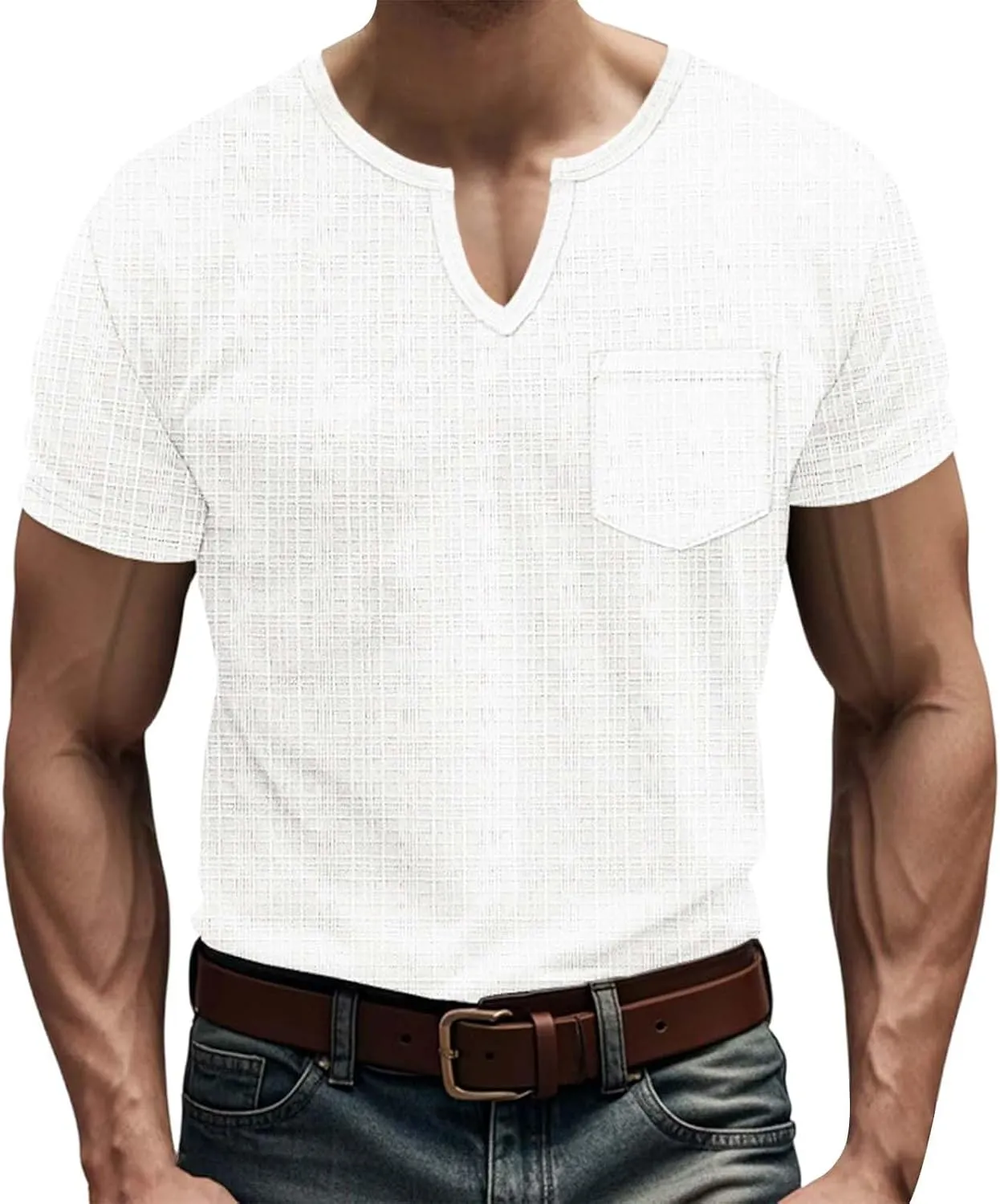 Casual V-Neck Short Sleeve Shirts for Men Linen Fashion Beach Yoga Vacation T-Shirt Relaxed Fit Summer Outdoor Tops