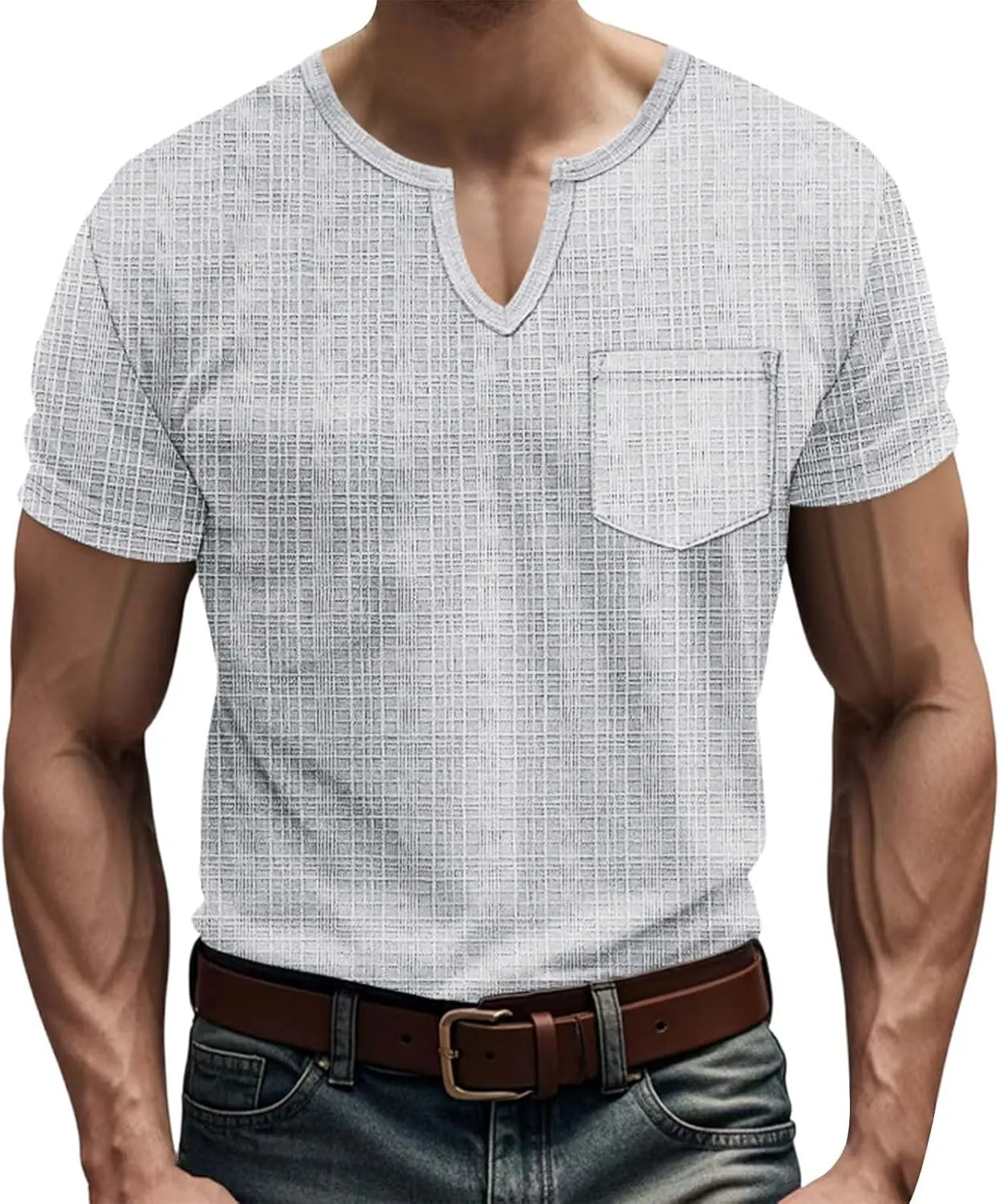 Casual V-Neck Short Sleeve Shirts for Men Linen Fashion Beach Yoga Vacation T-Shirt Relaxed Fit Summer Outdoor Tops