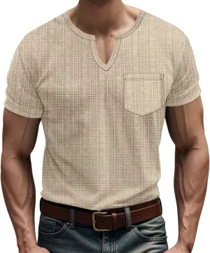 Casual V-Neck Short Sleeve Shirts for Men Linen Fashion Beach Yoga Vacation T-Shirt Relaxed Fit Summer Outdoor Tops