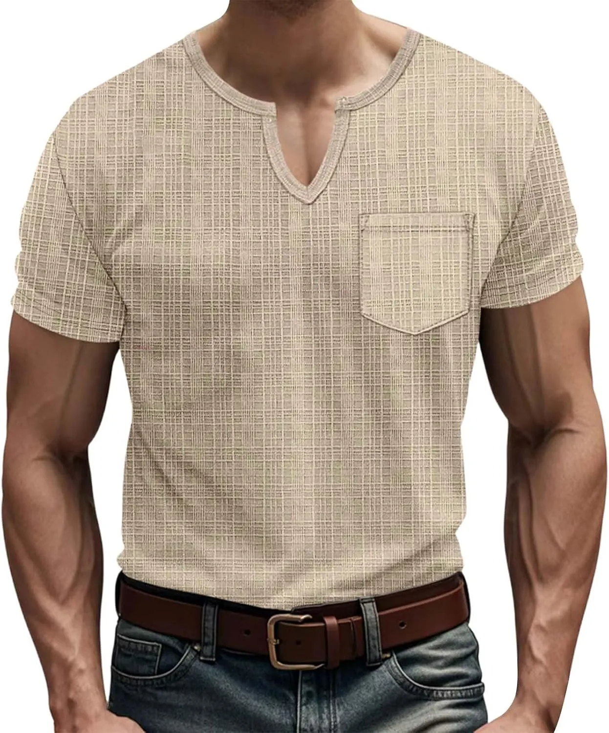 Casual V-Neck Short Sleeve Shirts for Men Linen Fashion Beach Yoga Vacation T-Shirt Relaxed Fit Summer Outdoor Tops