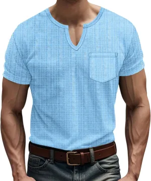 Casual V-Neck Short Sleeve Shirts for Men Linen Fashion Beach Yoga Vacation T-Shirt Relaxed Fit Summer Outdoor Tops