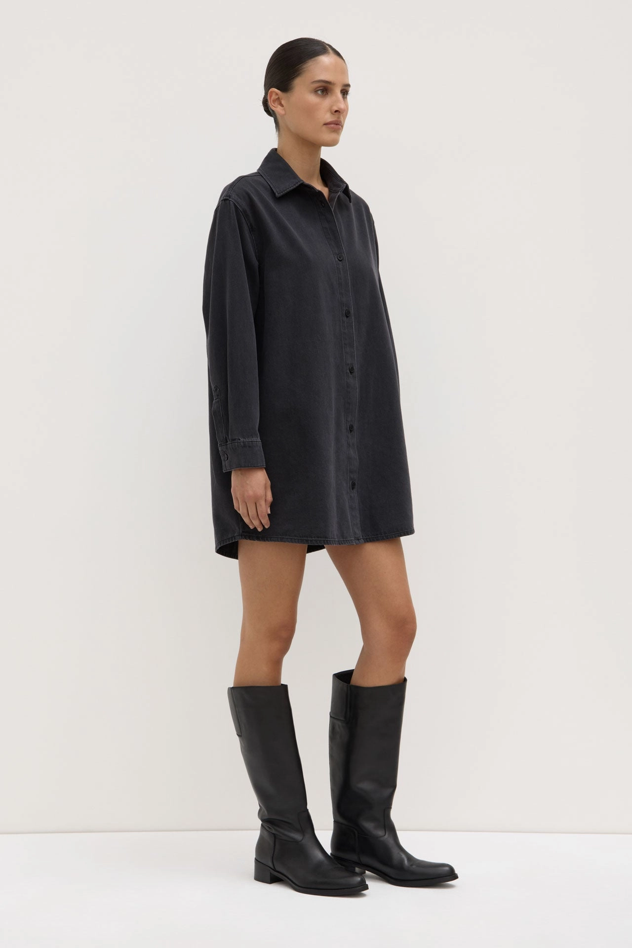 Silky texture Quiet Luxury Athena Denim Shirt Dress