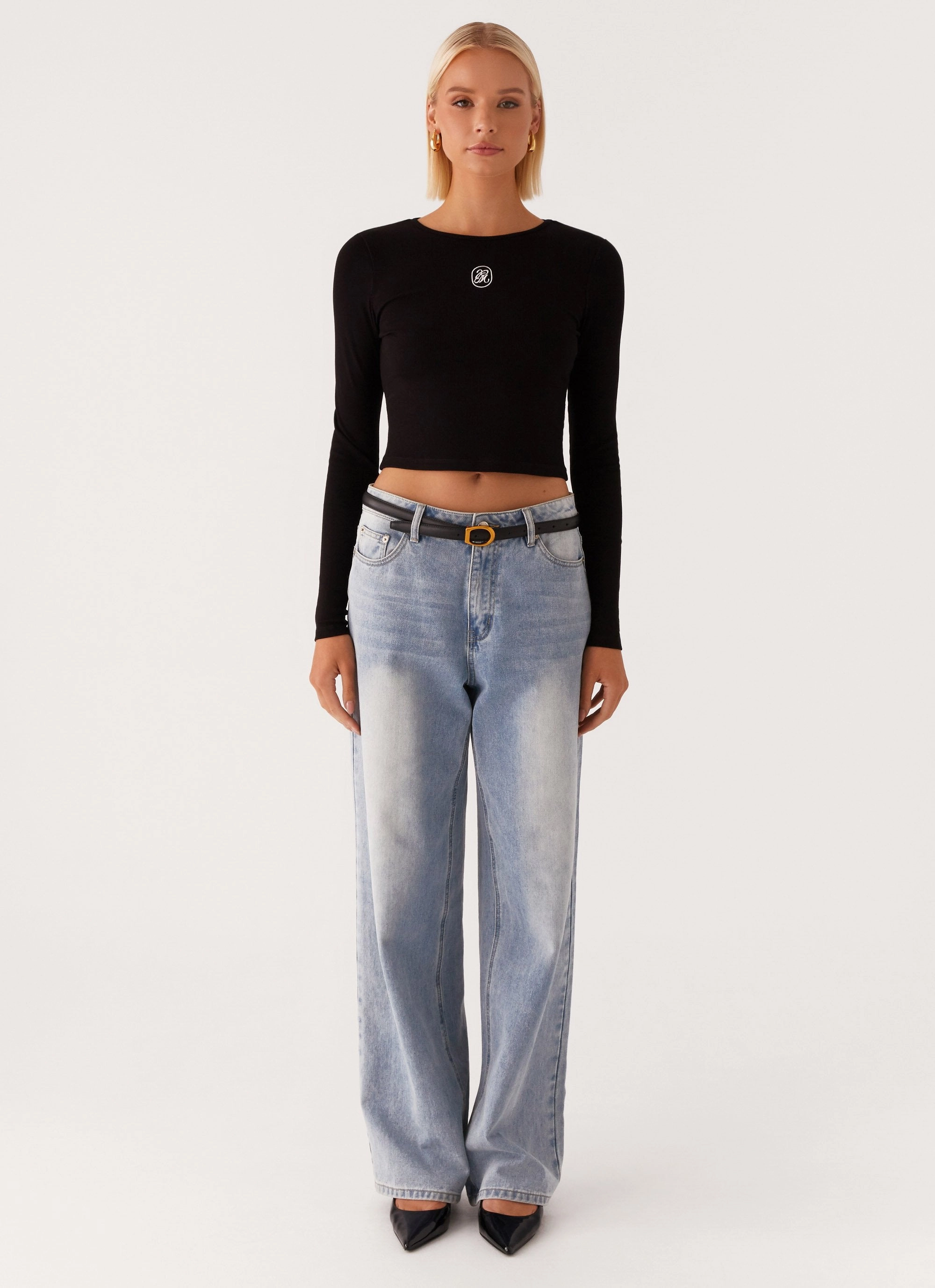 simple design Signature Monogram Long Sleeve Tee - Black