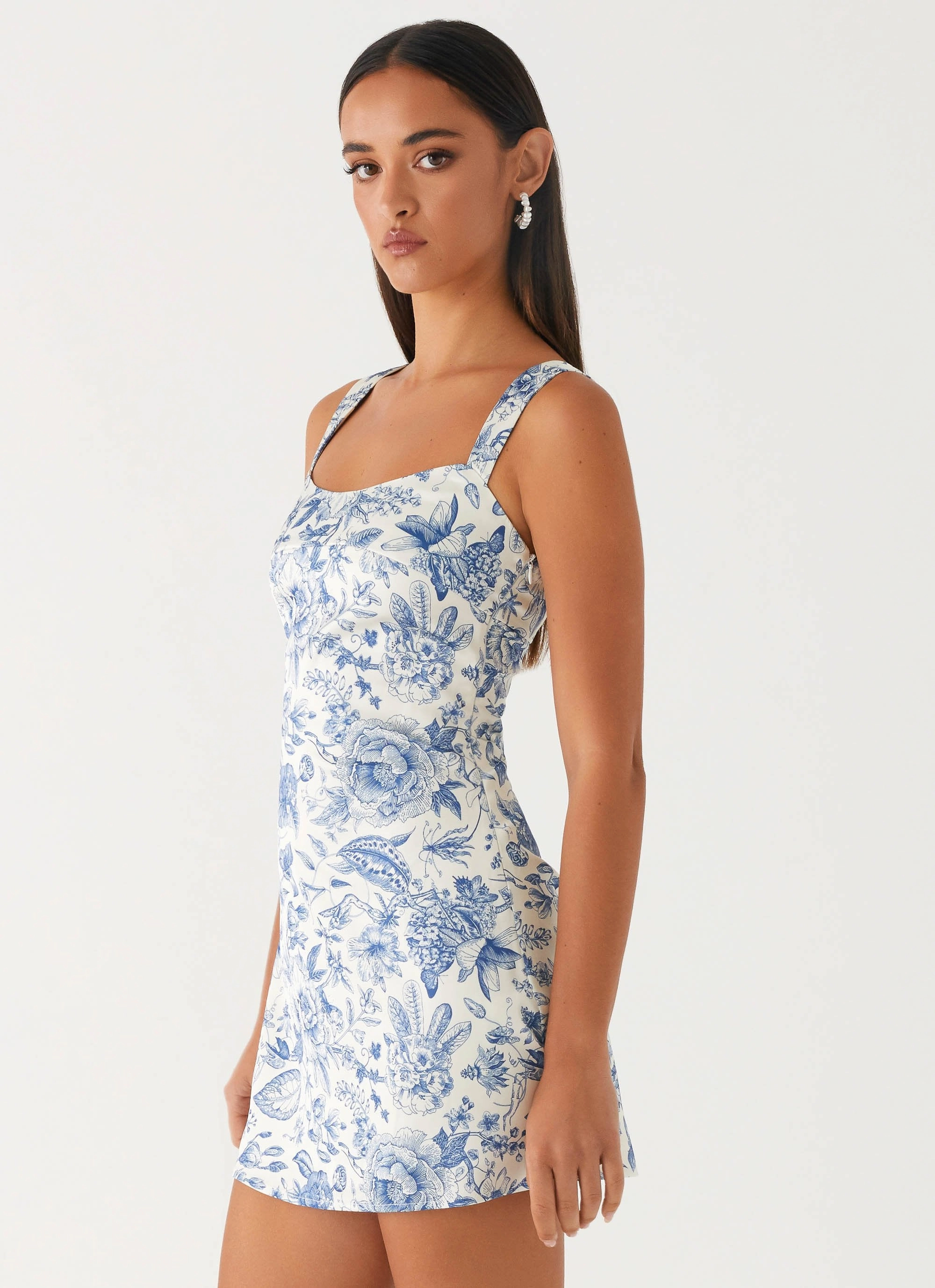 Odette Satin Mini Dress - Blue Paisley Oversized-Fit