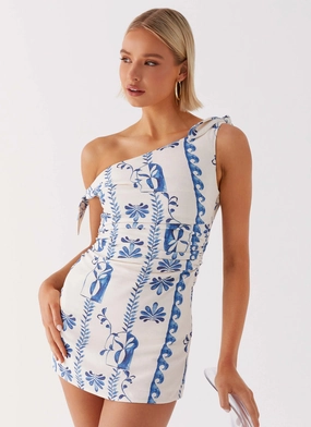 Amazonia Linen Mini Dress - Floral Wave Shiny surface