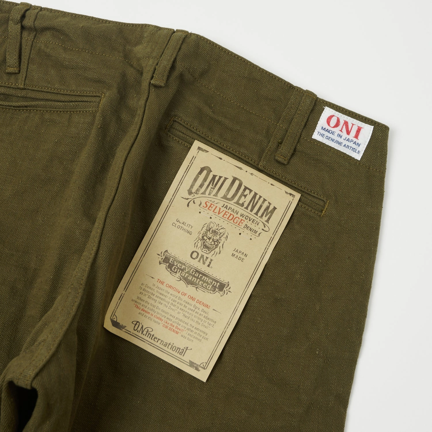ONI Denim 727DK 12oz Dark Olive Sulfur Slim Straight Chino - Rinsed Stretchy Material Sporty Look