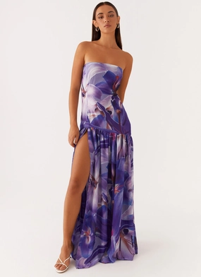 Eden Strapless Maxi Dress - Purple White Lilly Easy Look Outfit Boost