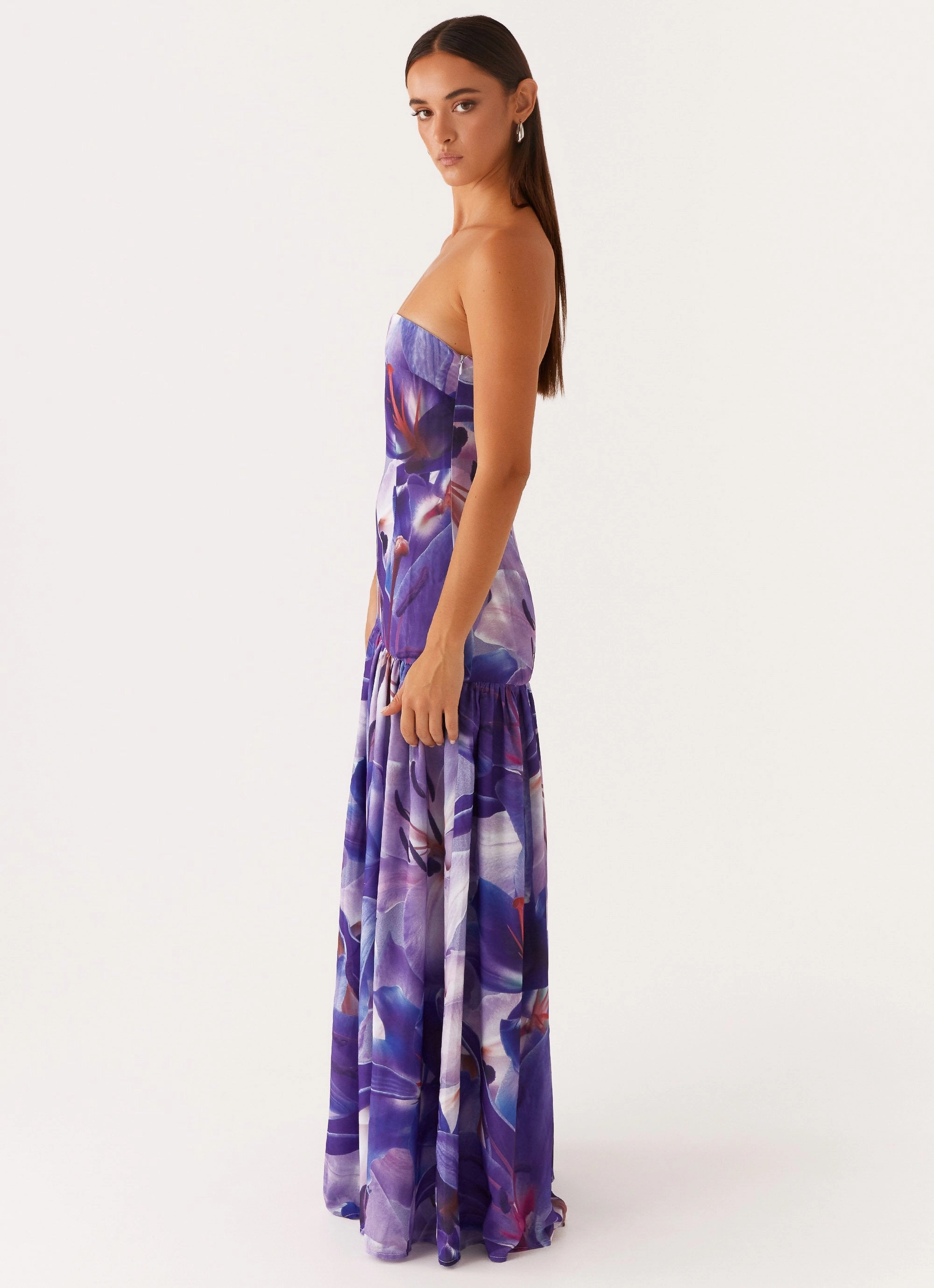 Effortless Wear Eden Strapless Maxi Dress - Purple White Lilly