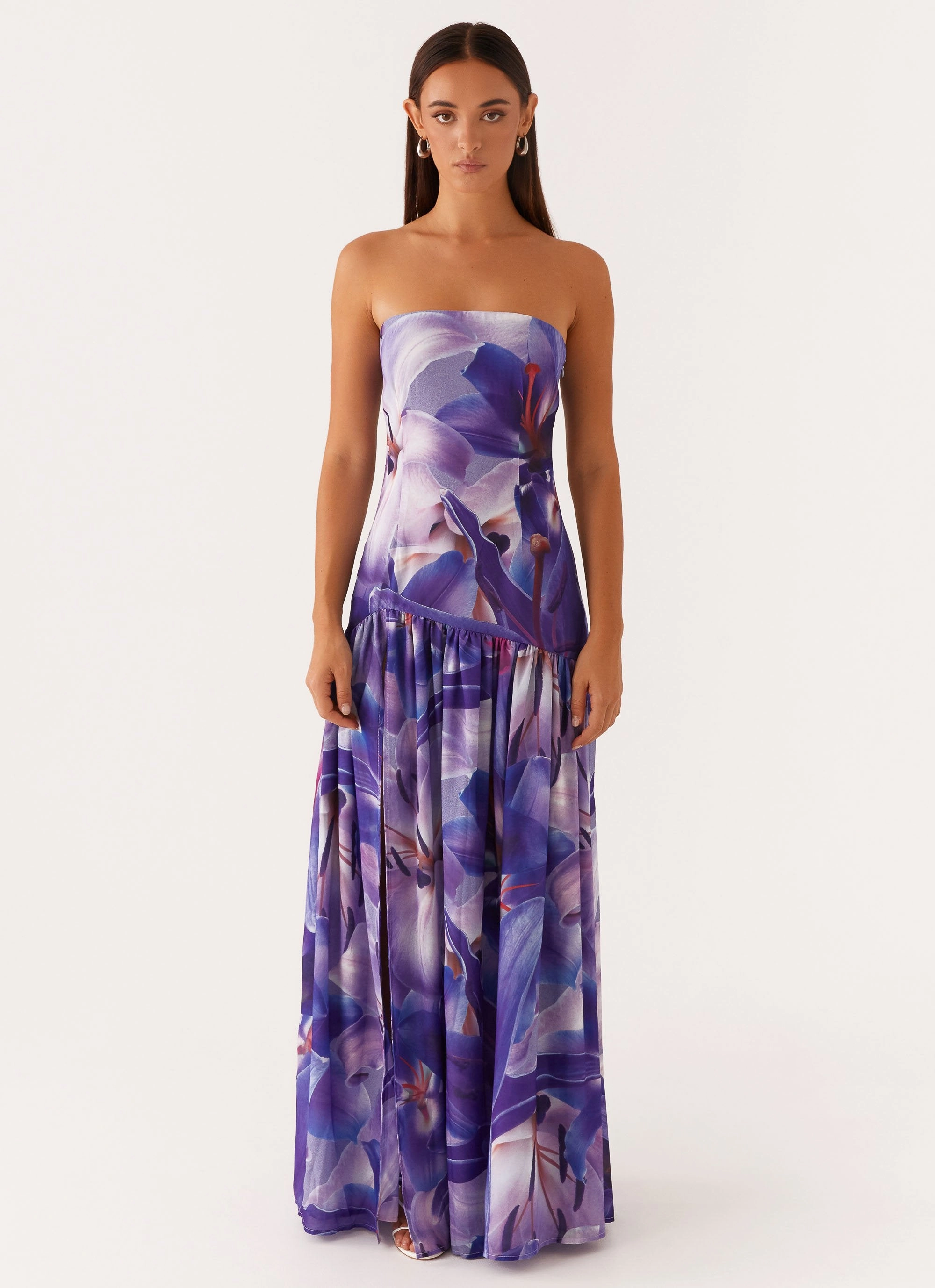 Eden Strapless Maxi Dress - Purple White Lilly Layer Ready