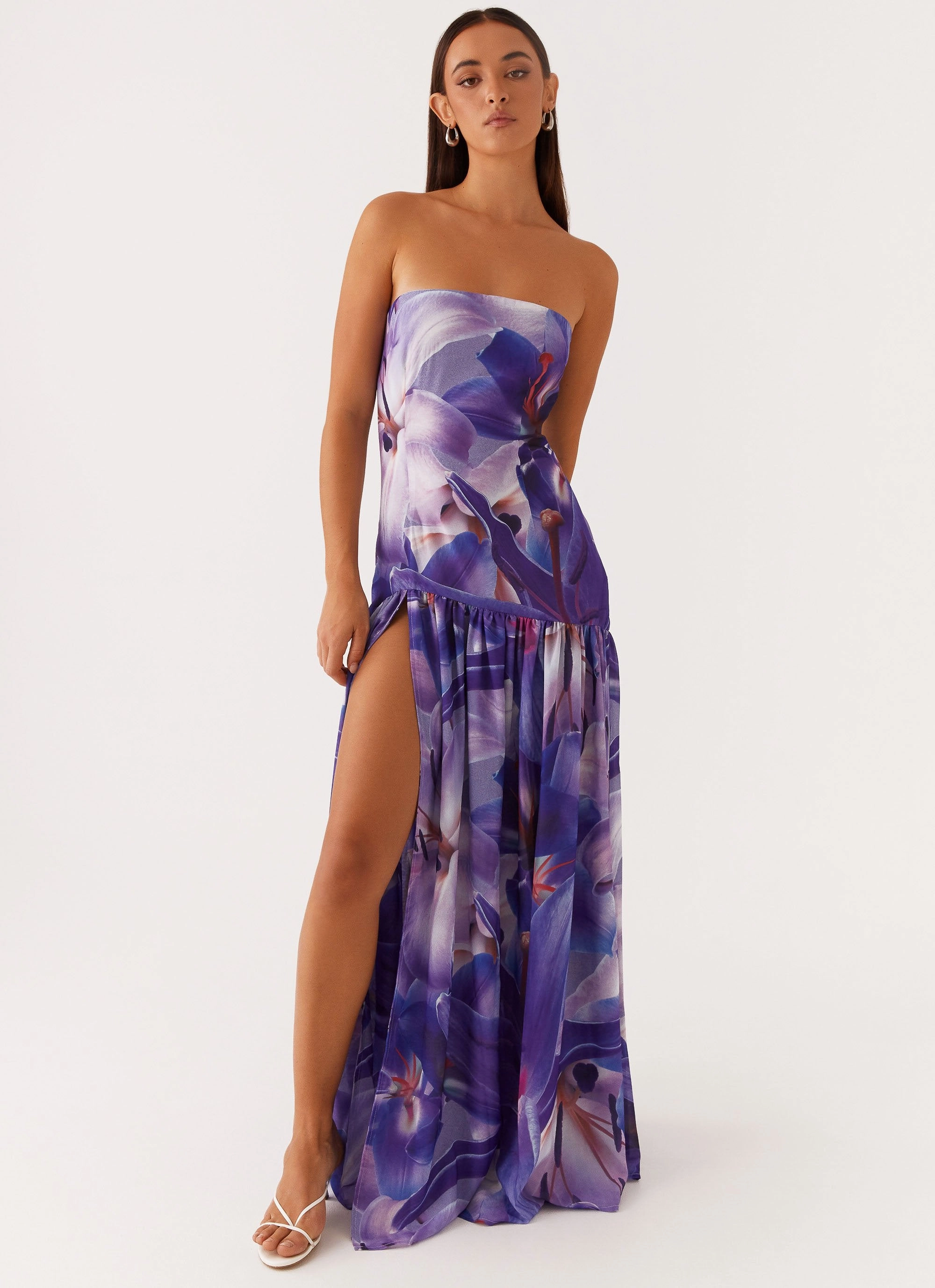 Eden Strapless Maxi Dress - Purple White Lilly Easy Look Outfit Boost