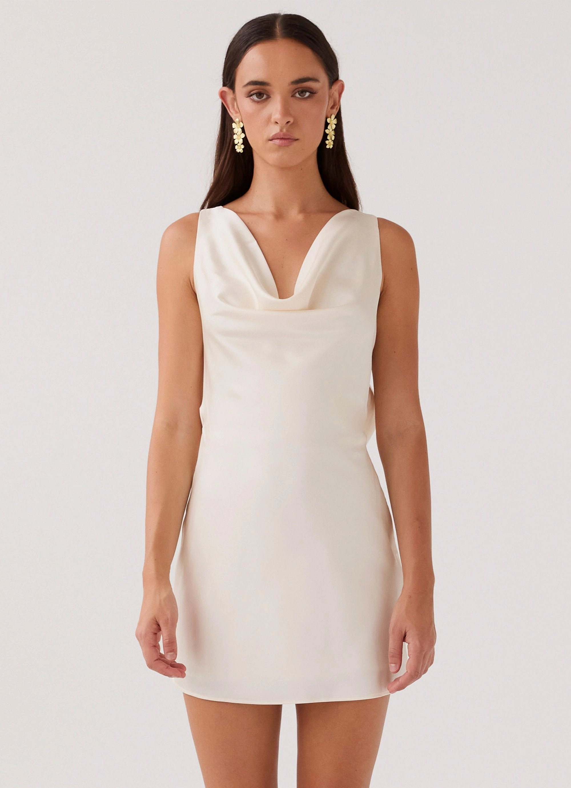 Be Mine Satin Mini Dress - Ivory ReinforcedHem