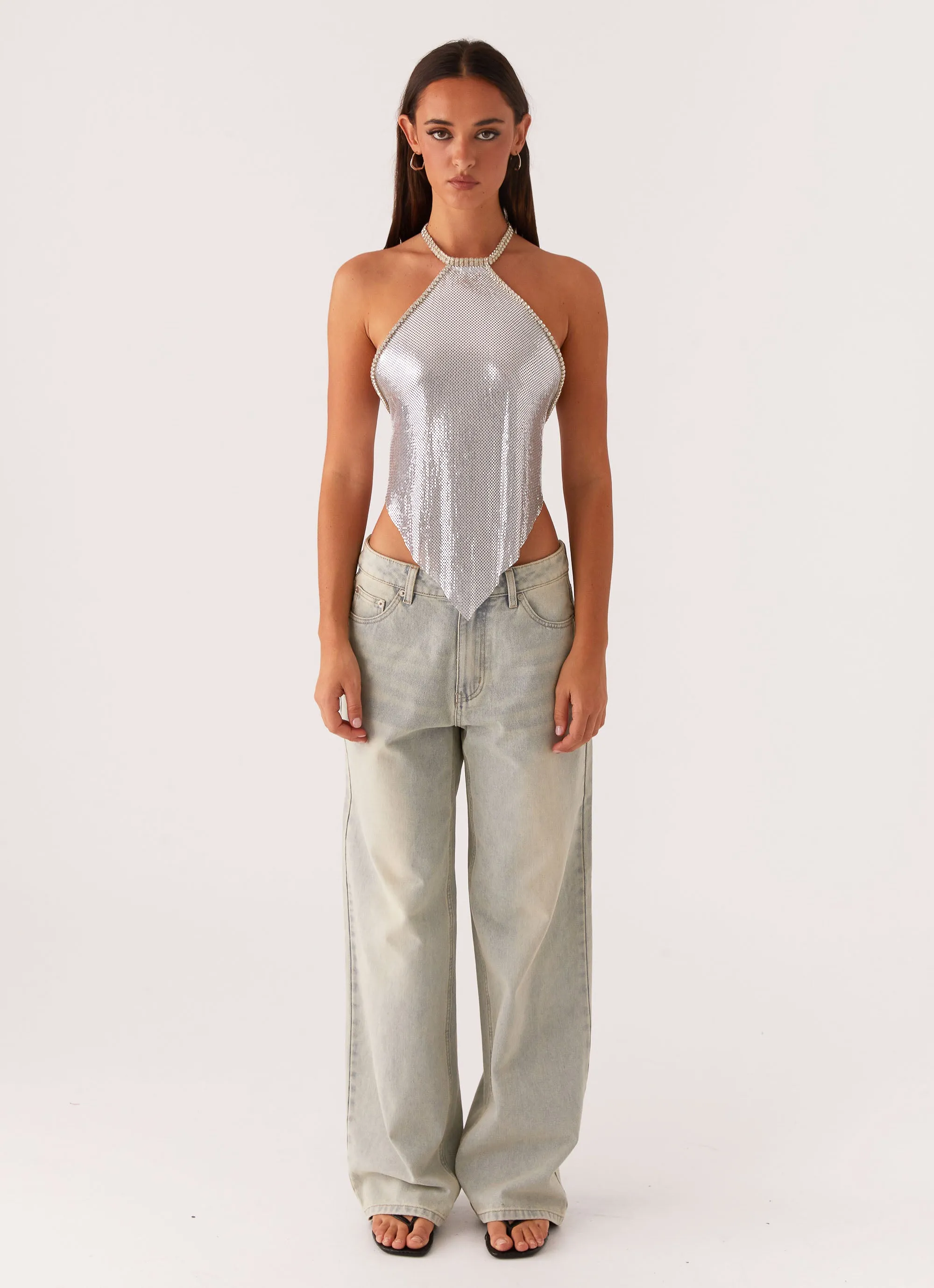 Celebrate Halterneck Chainmail Top - Silver Flexible Knit HypoallergenicMaterial