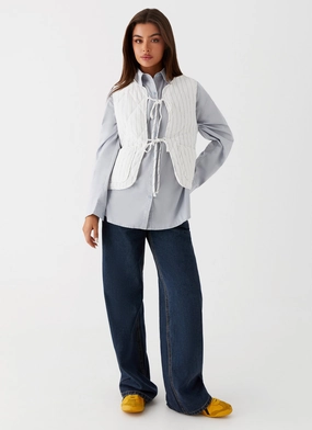 Celini Quilted Vest - White Pinstripe Breathable Ventilation Contemporary Cut