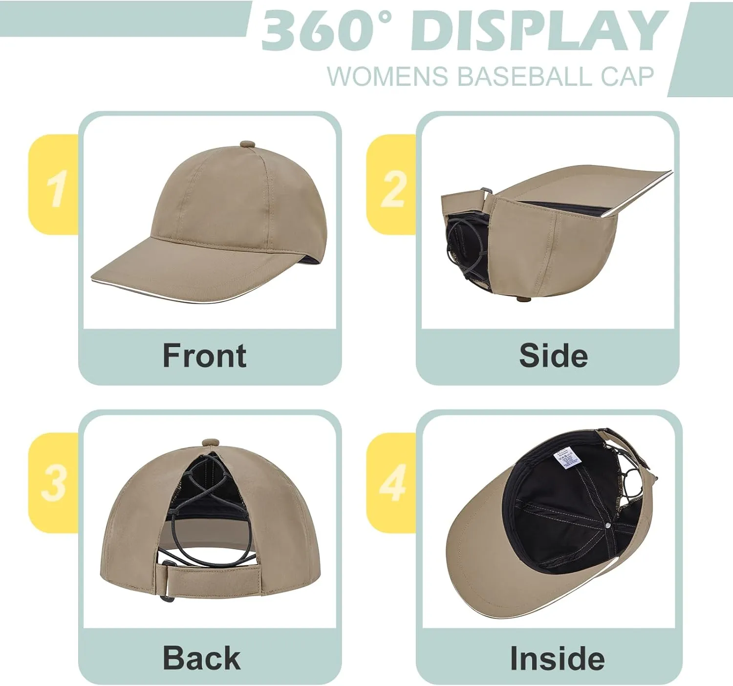 Century Star Waterproof Baseball Cap Ponytail Hat for Women Mens Running Golf Outdoor UV Protection Caps Unisex Sun Hats