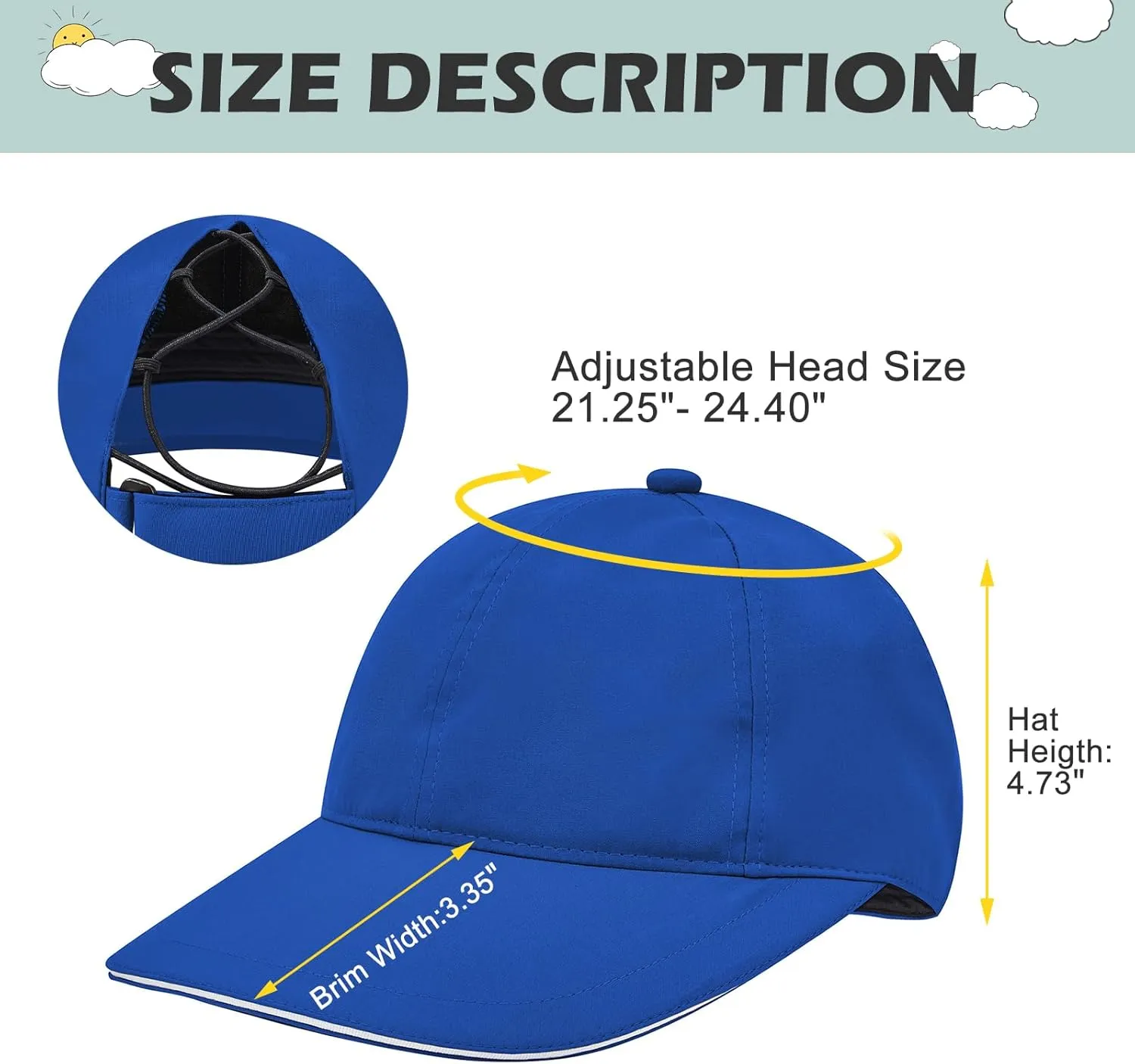Century Star Waterproof Baseball Cap Ponytail Hat for Women Mens Running Golf Outdoor UV Protection Caps Unisex Sun Hats