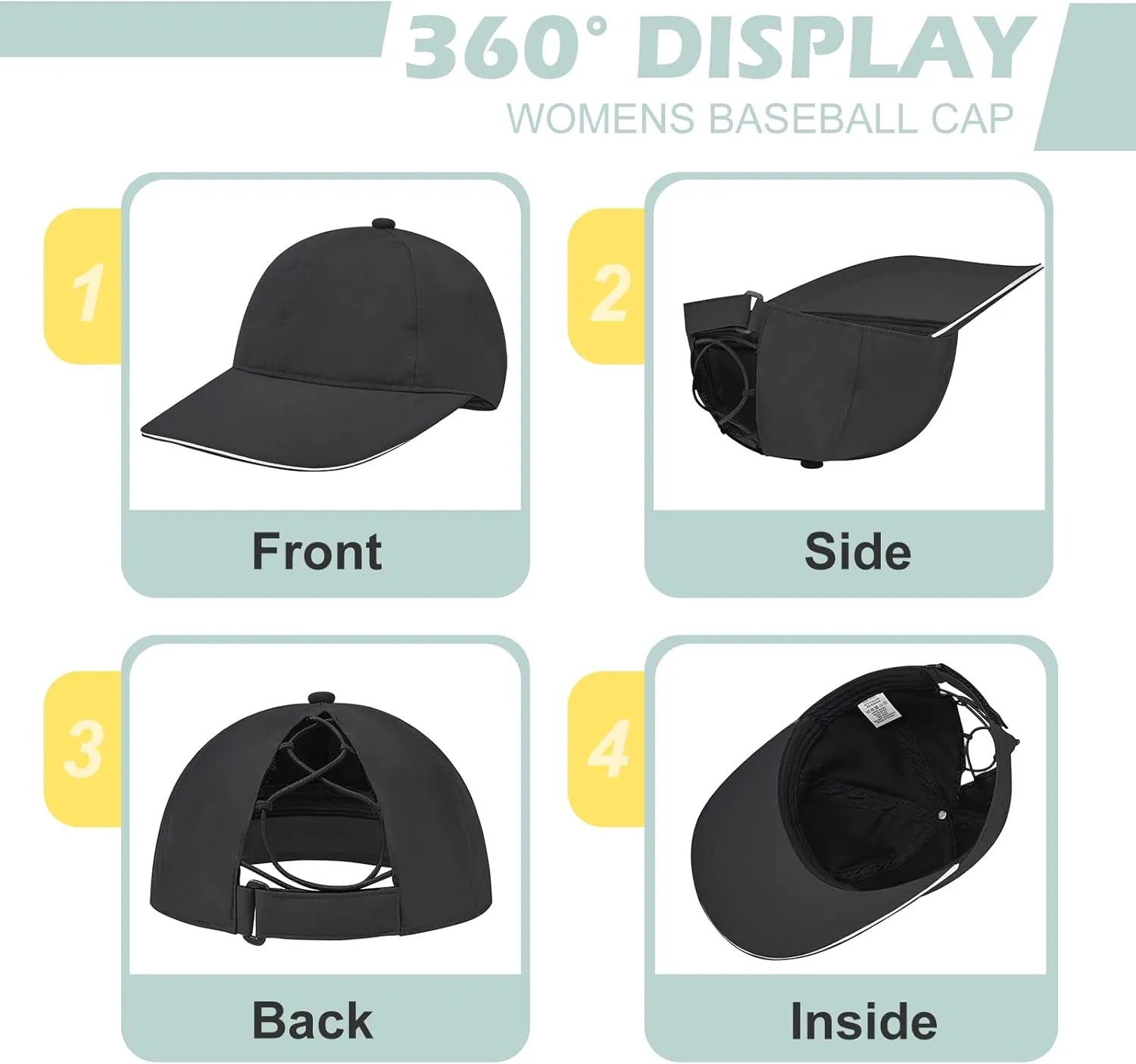 Century Star Waterproof Baseball Cap Ponytail Hat for Women Mens Running Golf Outdoor UV Protection Caps Unisex Sun Hats