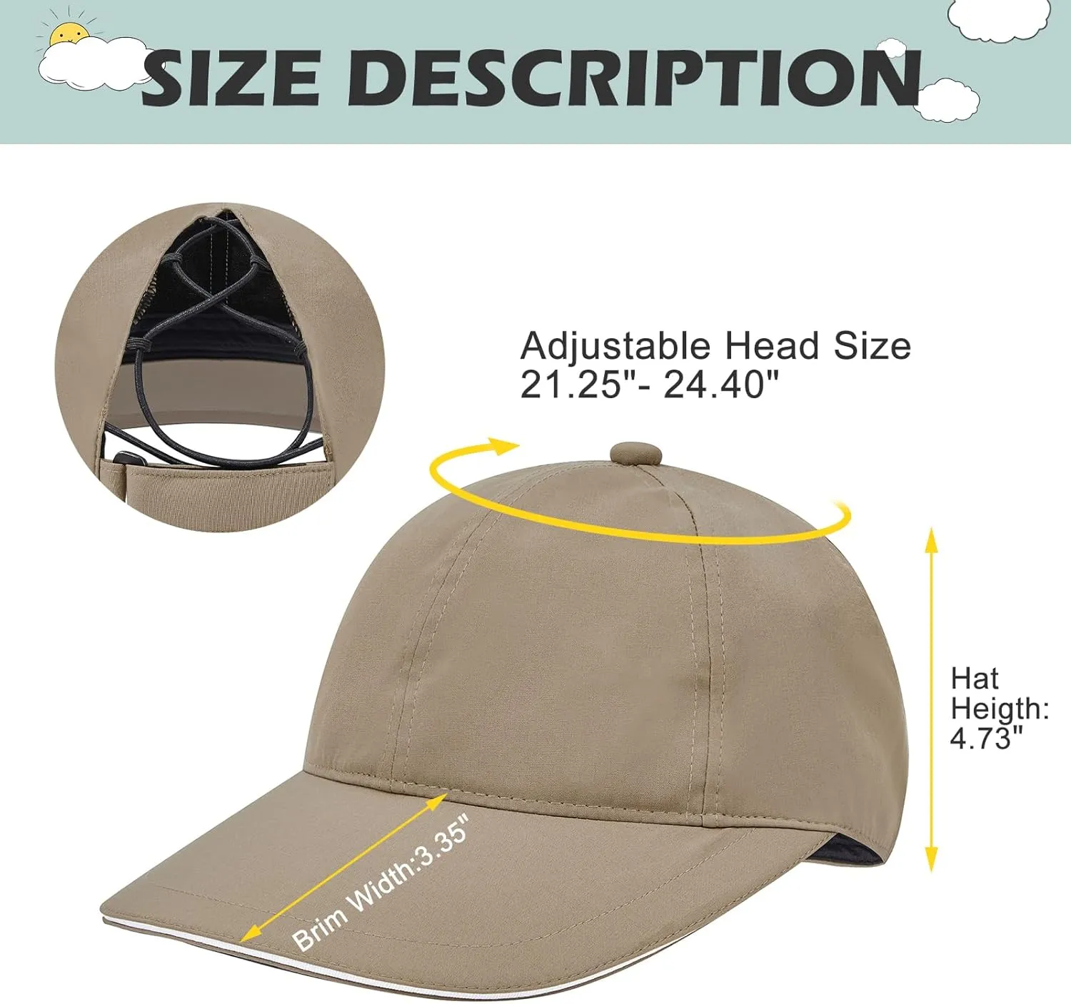 Century Star Waterproof Baseball Cap Ponytail Hat for Women Mens Running Golf Outdoor UV Protection Caps Unisex Sun Hats