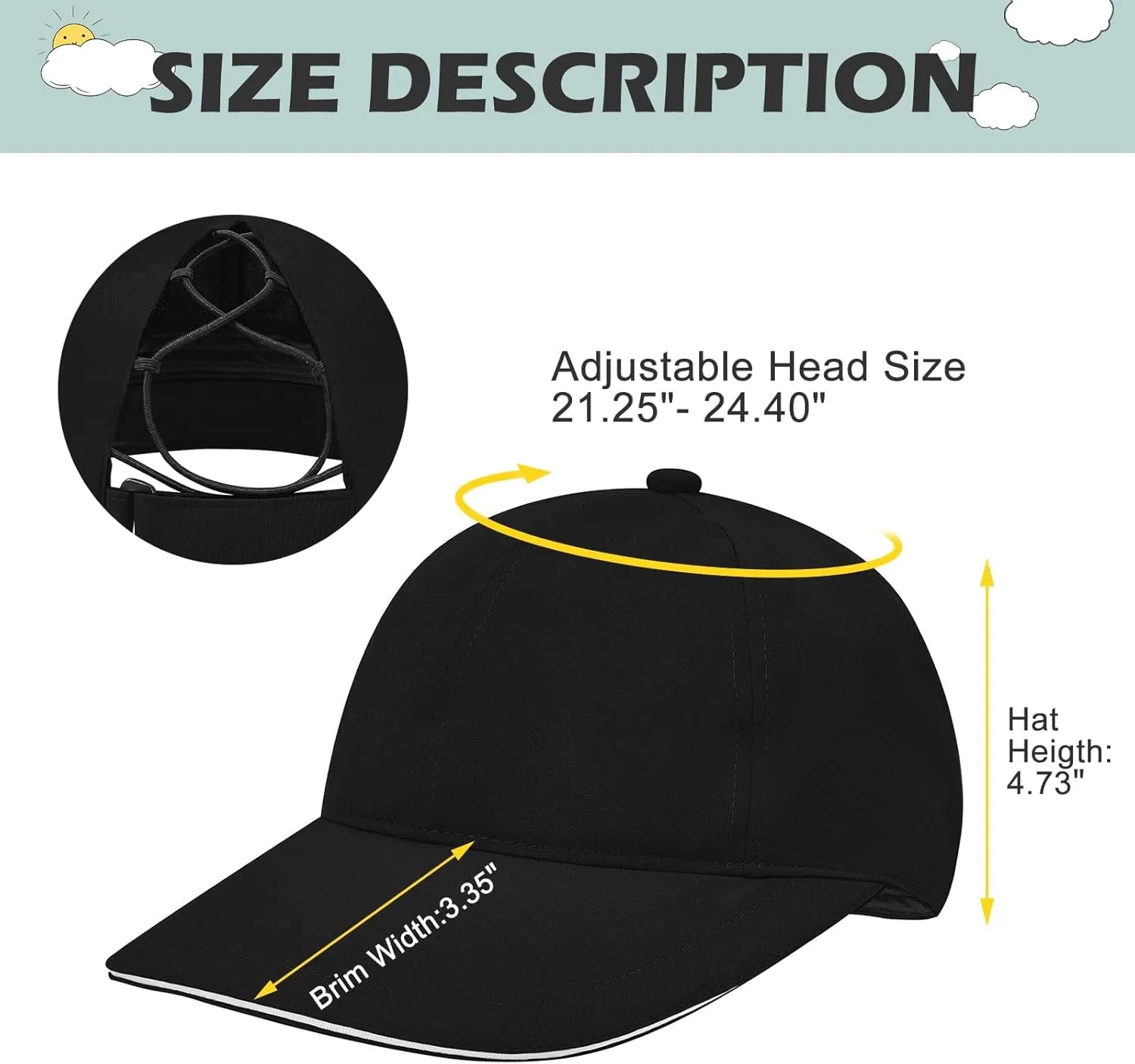 Century Star Waterproof Baseball Cap Ponytail Hat for Women Mens Running Golf Outdoor UV Protection Caps Unisex Sun Hats