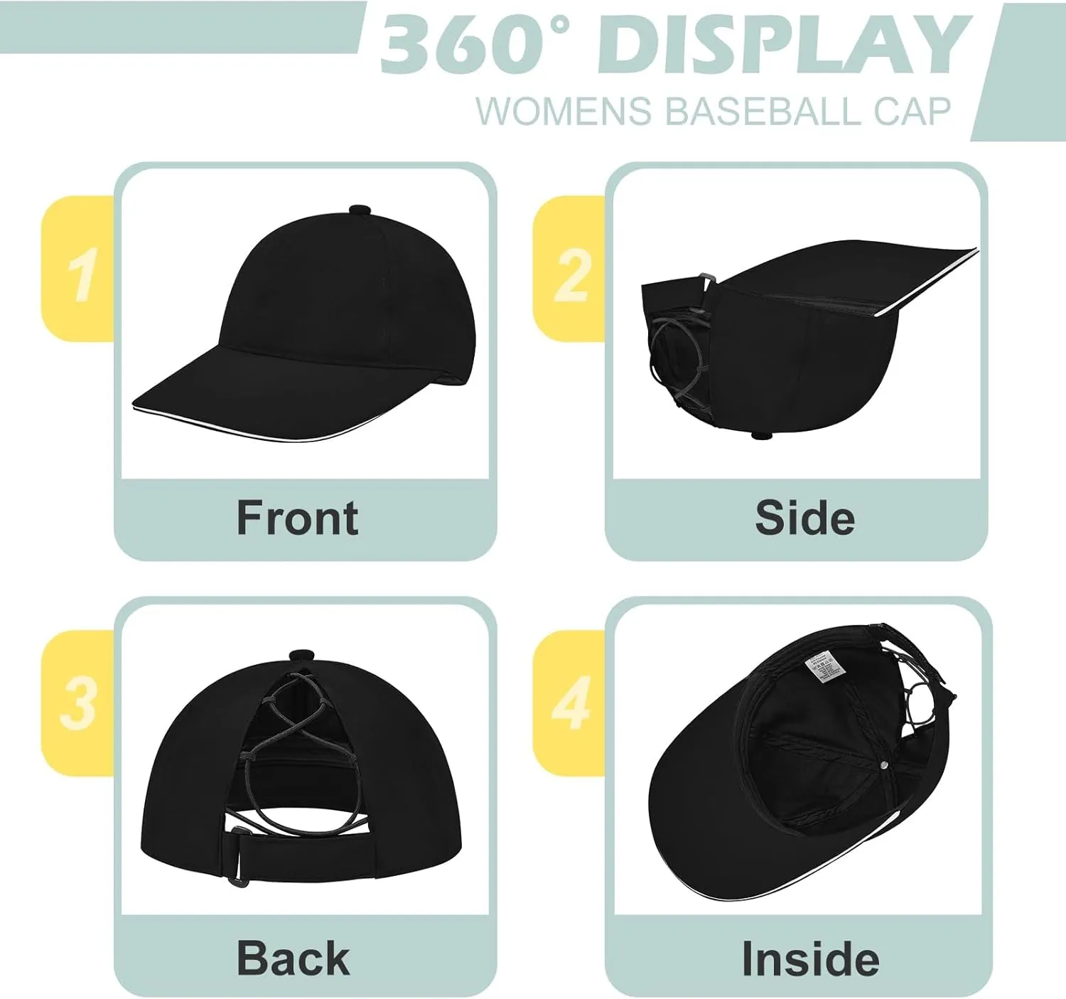 Century Star Waterproof Baseball Cap Ponytail Hat for Women Mens Running Golf Outdoor UV Protection Caps Unisex Sun Hats