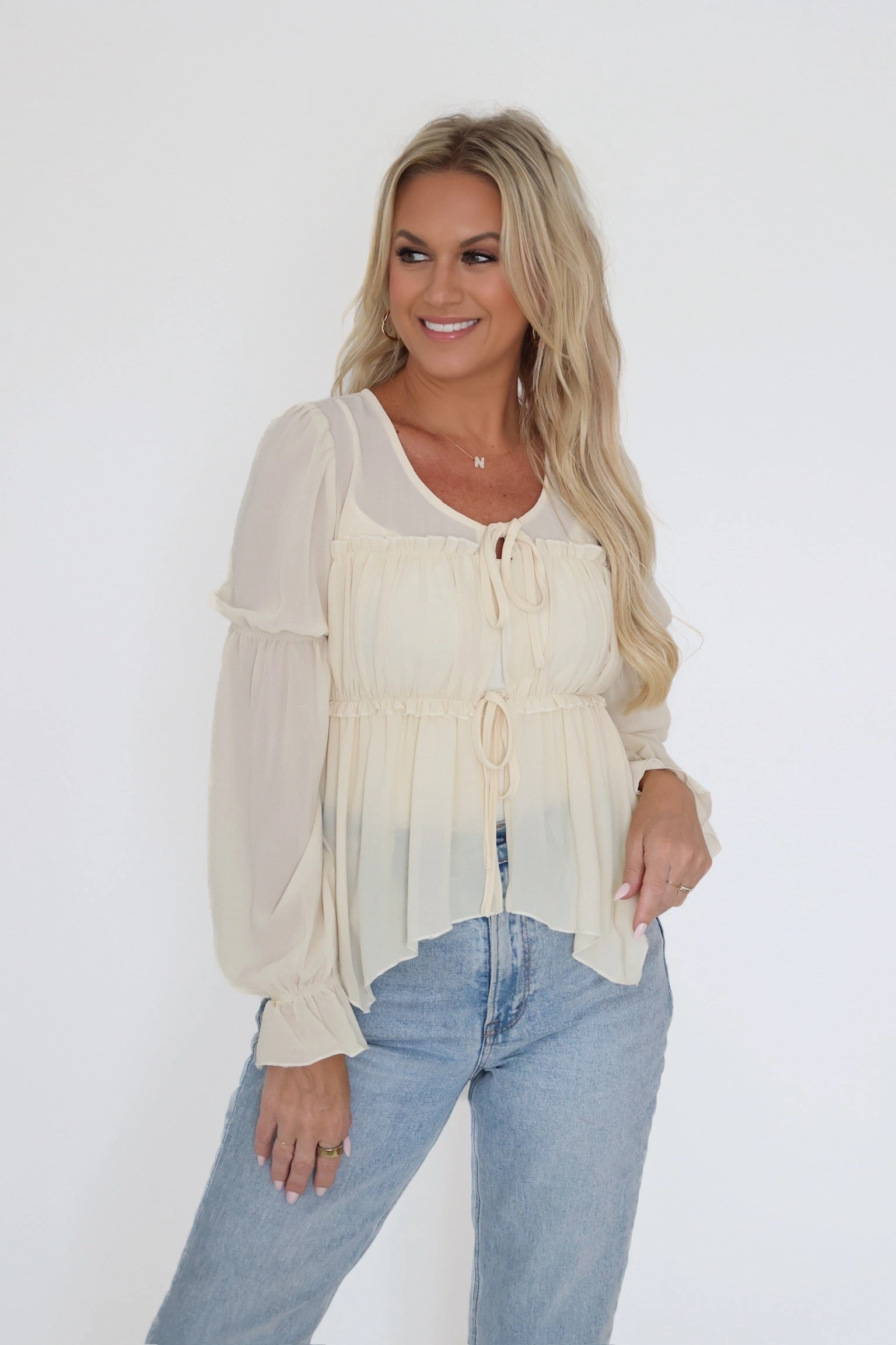 Multi Panel Cut Relaxed Fit Shirt Ava Tie Front Blouse