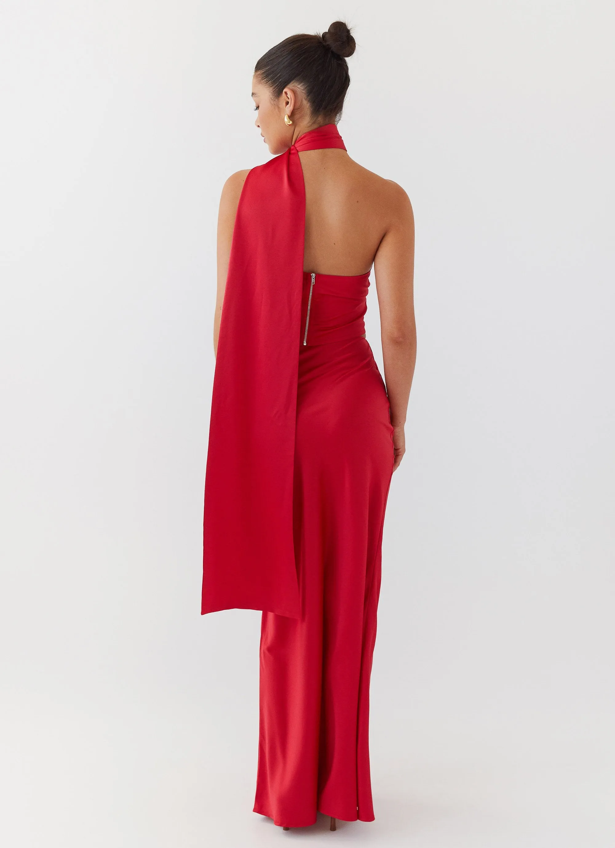 Soft Texture Athleisure Inspired Josefina Satin Maxi Skirt - Rouge Red