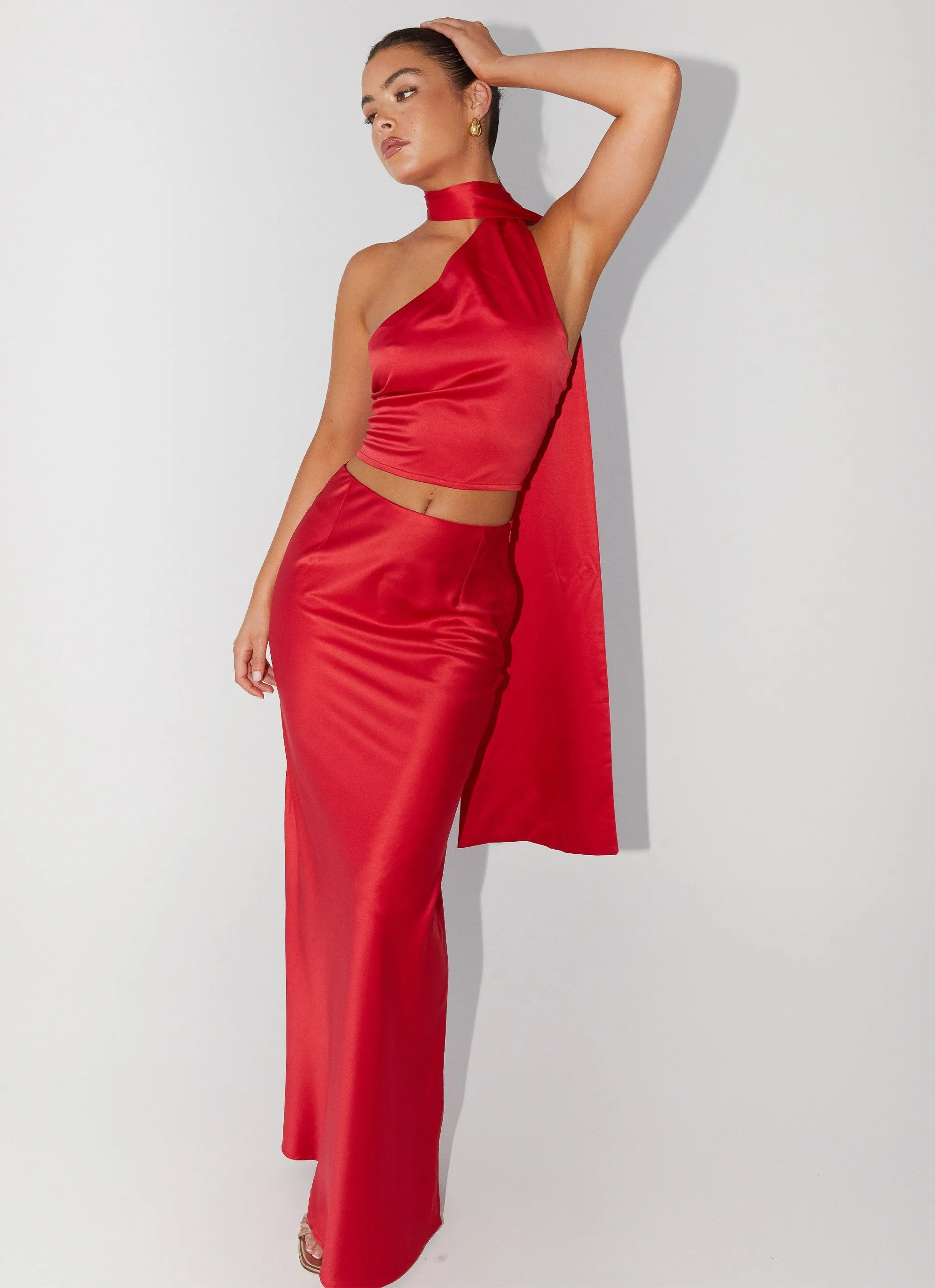 Mall Brand Look Josefina Satin Maxi Skirt - Rouge Red