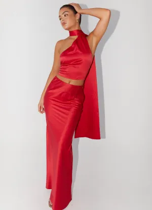 Mall Brand Look Josefina Satin Maxi Skirt - Rouge Red