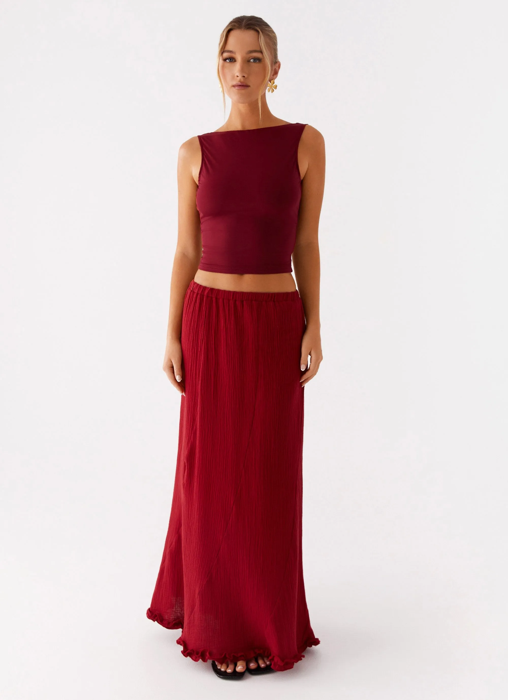Hand Stitched Chamberlain Maxi Skirt - Rhubarb