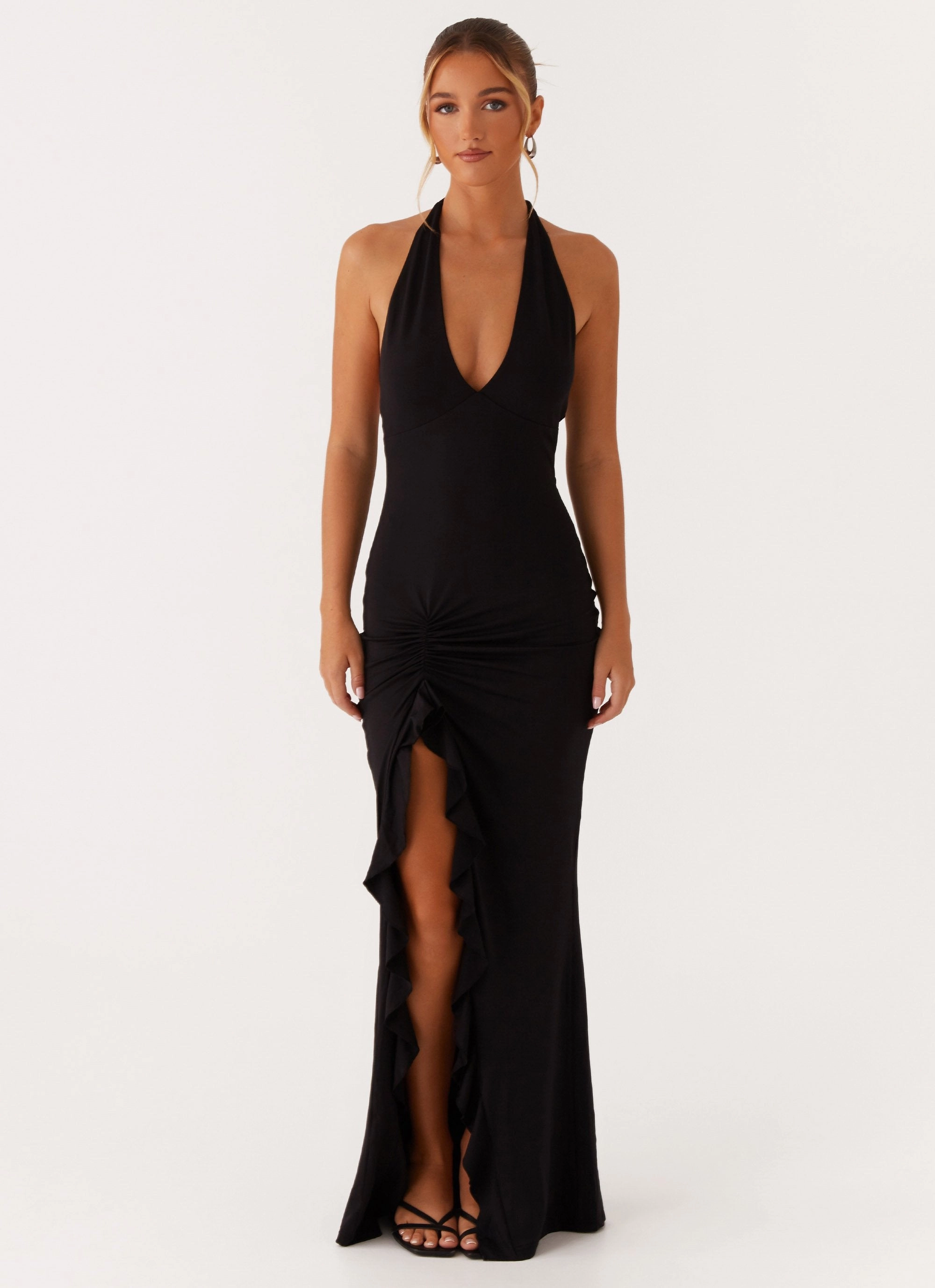 Fluid Fabric Sleek Tailoring Charmed By You Maxi Dress - Black