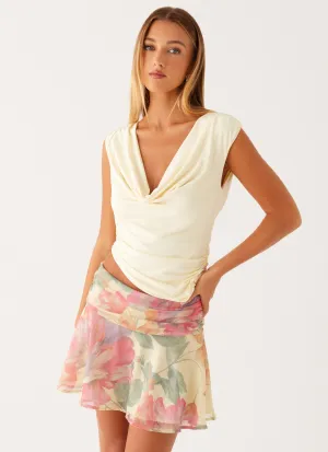Wrap Front Clean Finish Chemistry Low Rise Mini Skirt - Yellow Peony