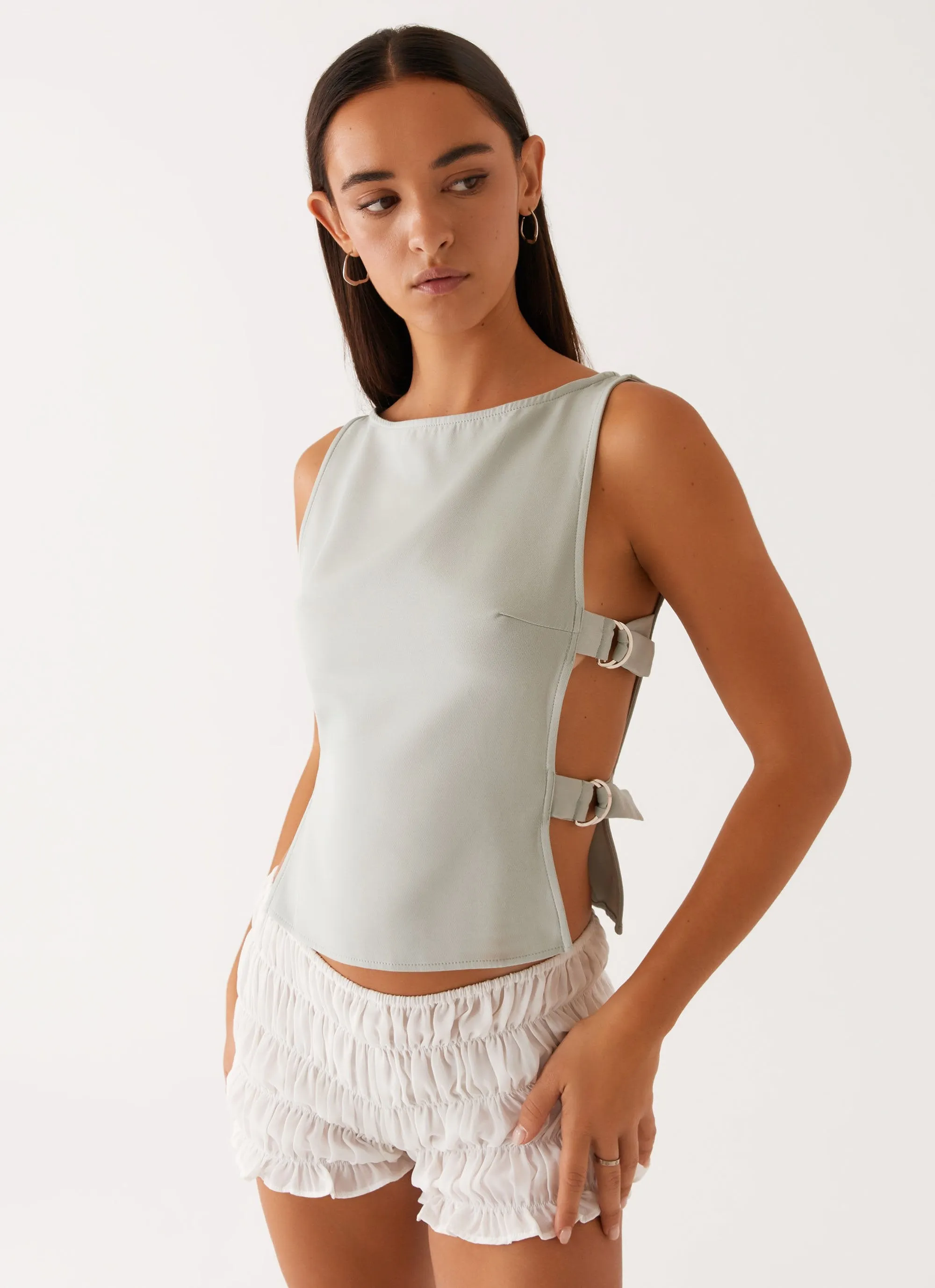 Layered Look Cherish You Buckle Top - Sage