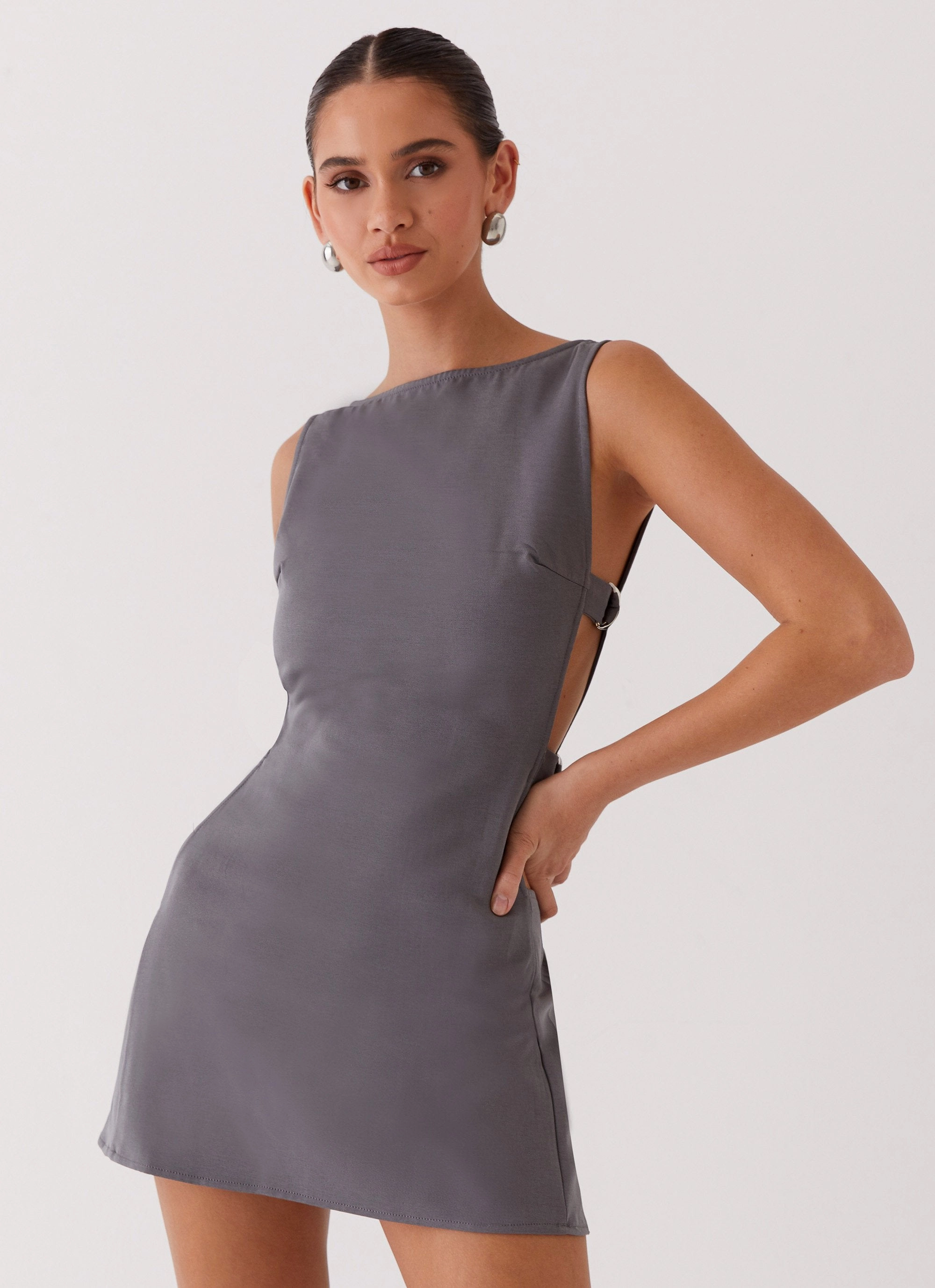 Draped Silhouette Office Shape Cherish You Buckle Mini Dress - Charcoal