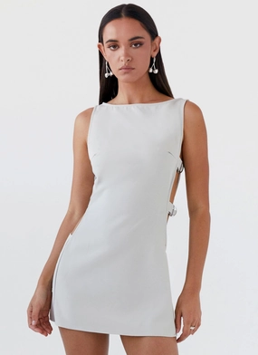 Cherish You Buckle Mini Dress - Grey Luxe Fit Calm Texture