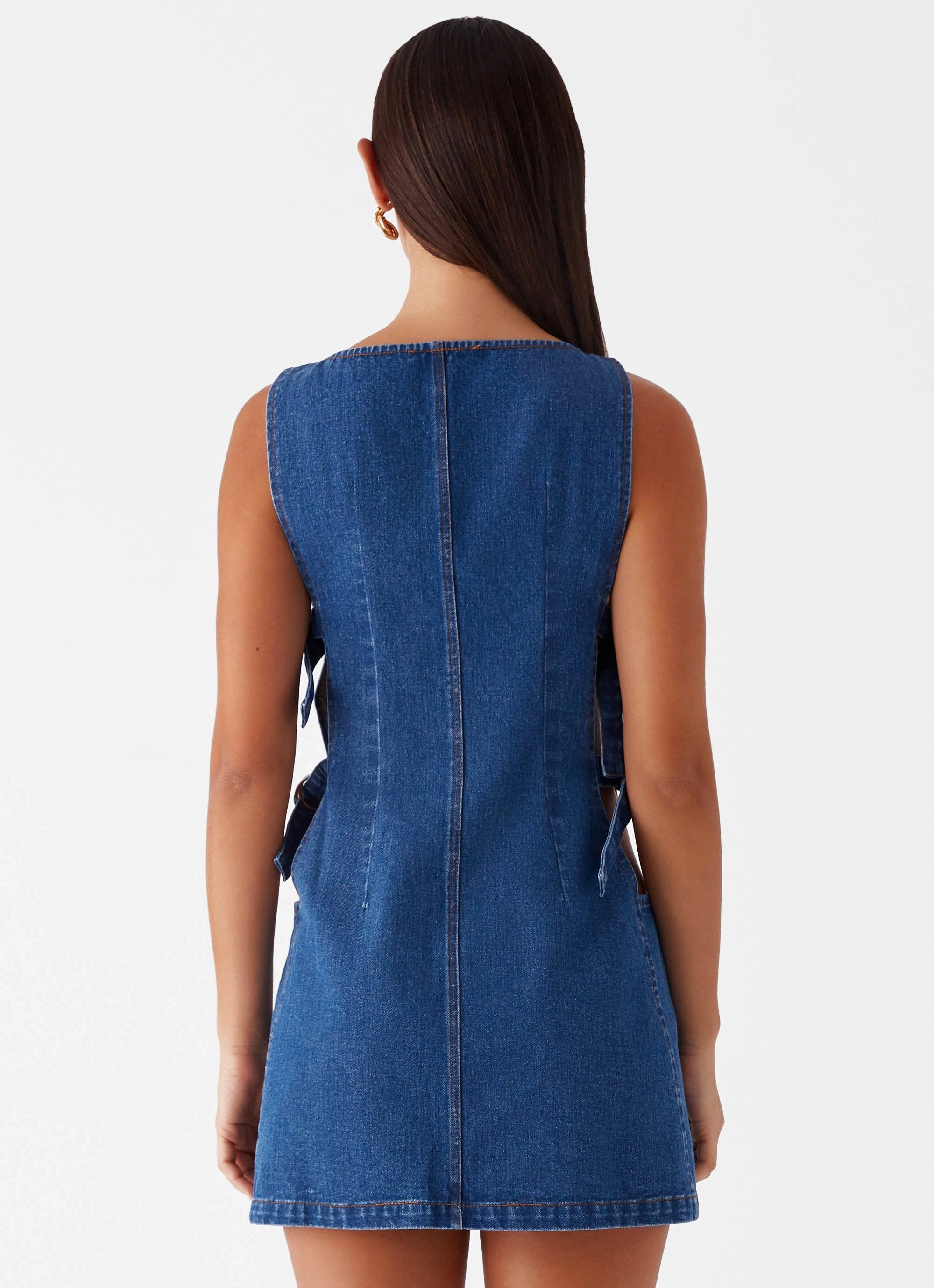 Cherish You Denim Mini Dress - Blue Denim Luxury Feel Chic Waist Design
