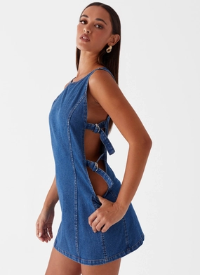 Refined Aesthetic Cherish You Denim Mini Dress - Blue Denim