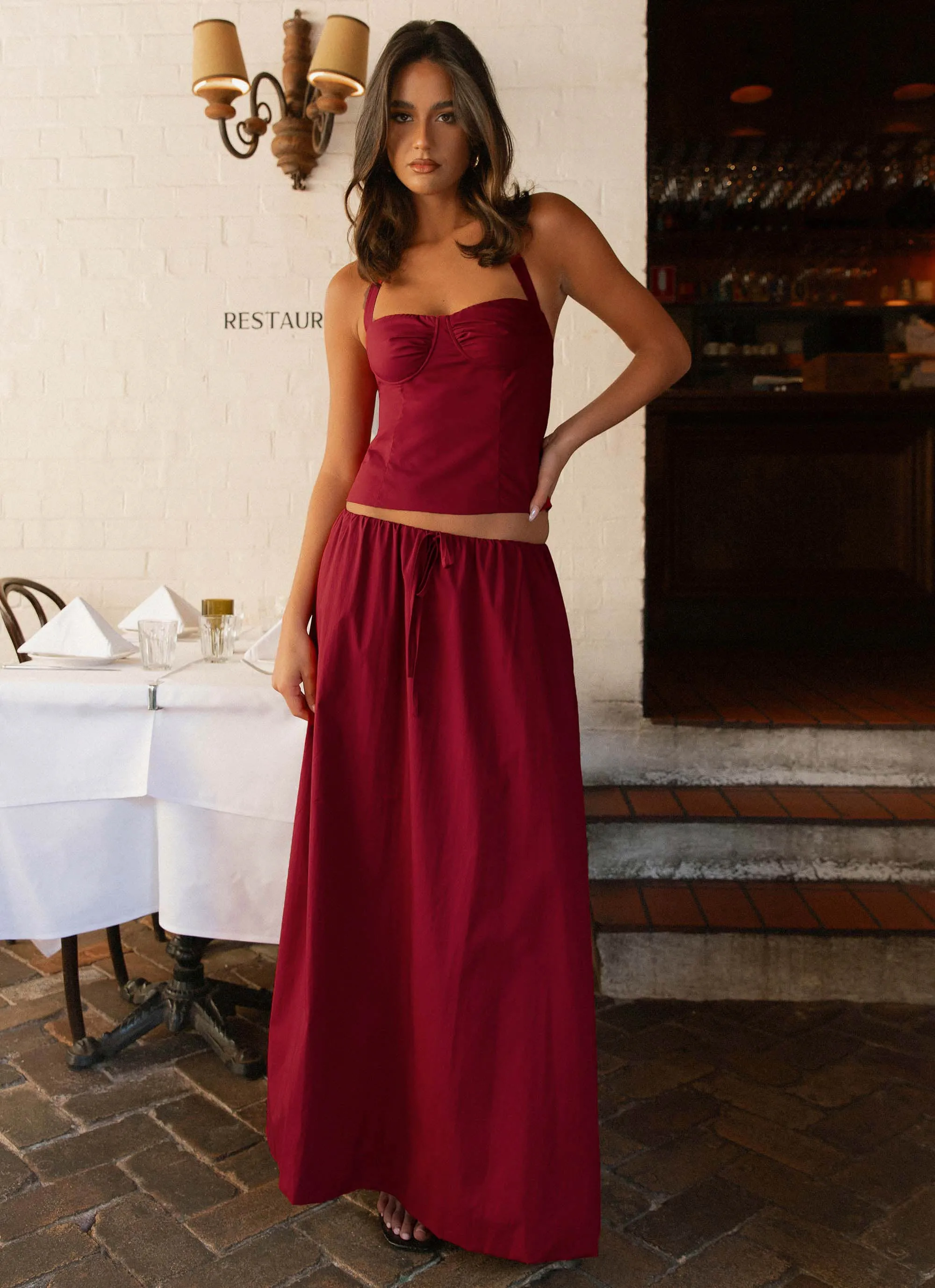 Minimal Design Light Mood Cheryl Maxi Skirt - Cherry Red
