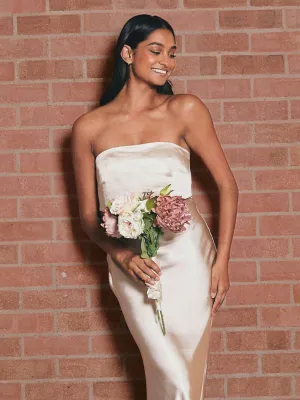 Smart and Chic Bandeau Maxi Satin Dress in Champagne