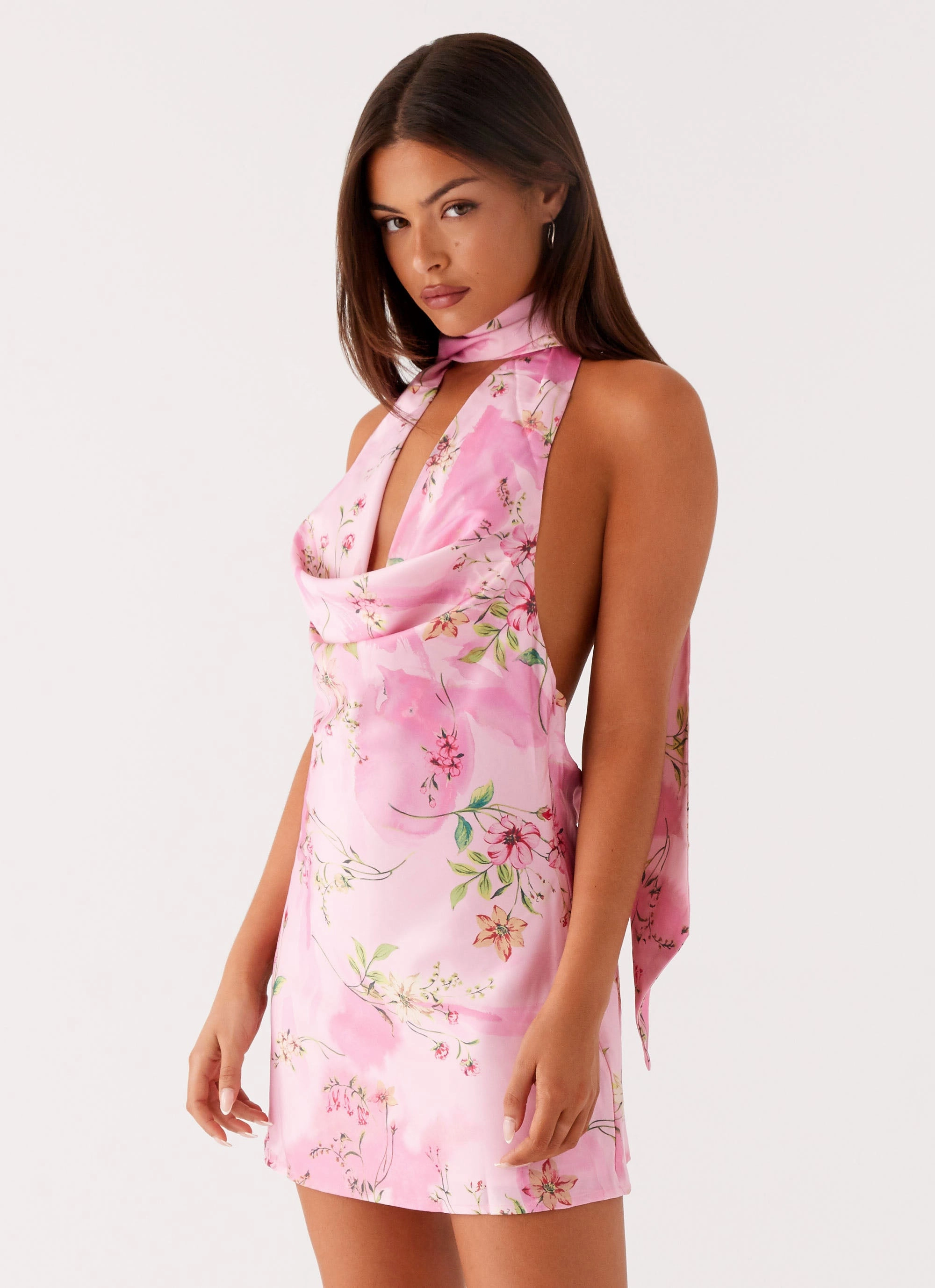 Heidi Mini Dress - Pink Floral Flowy Cut Beachwear