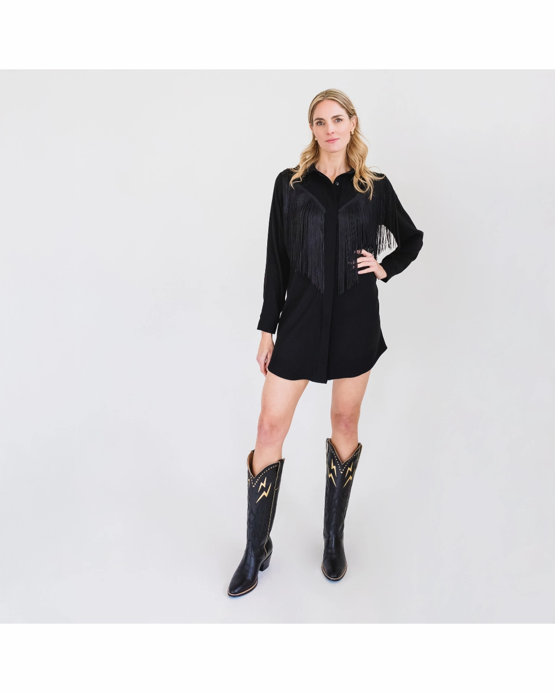 MASON by MASON'S DAUGHTER Dolly Western Fringe Dress Luxe Wear Flattering Fit Wear