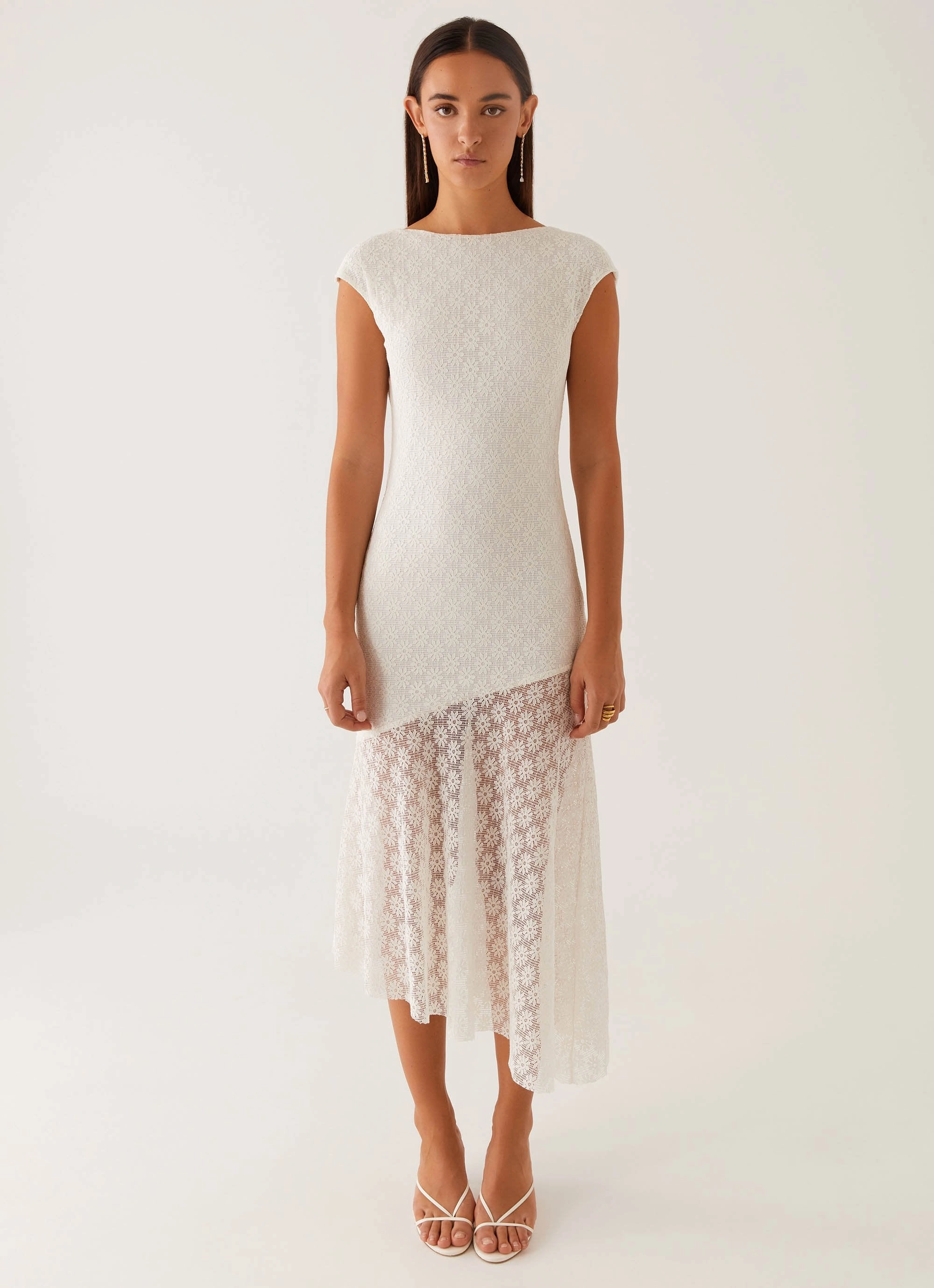 Arielle Open Back Midi Dress - White Timeless Waistband Fit